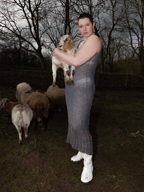 Beaded Open-Knit Wool Dress