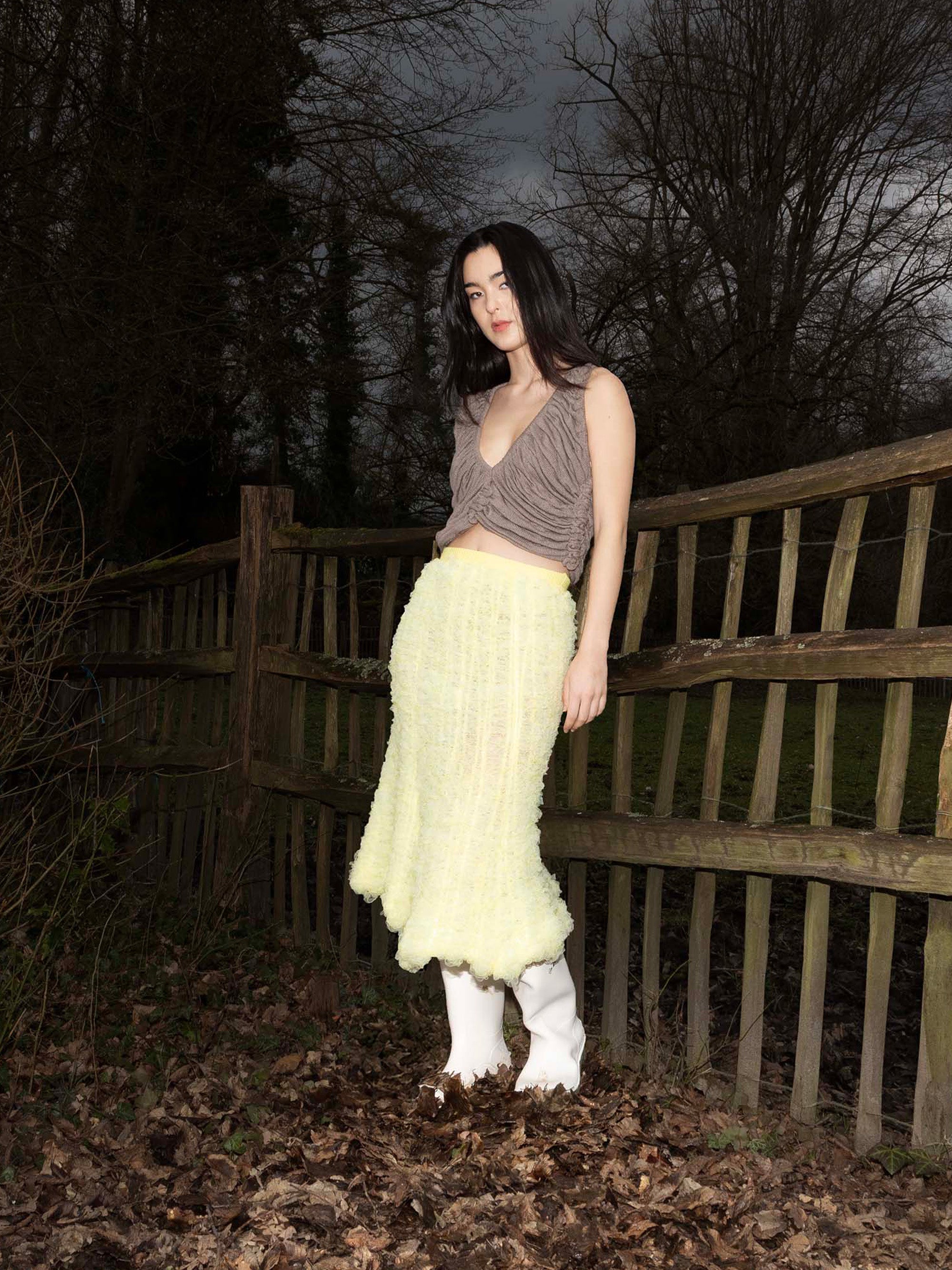 Ruched Wool Knit Top