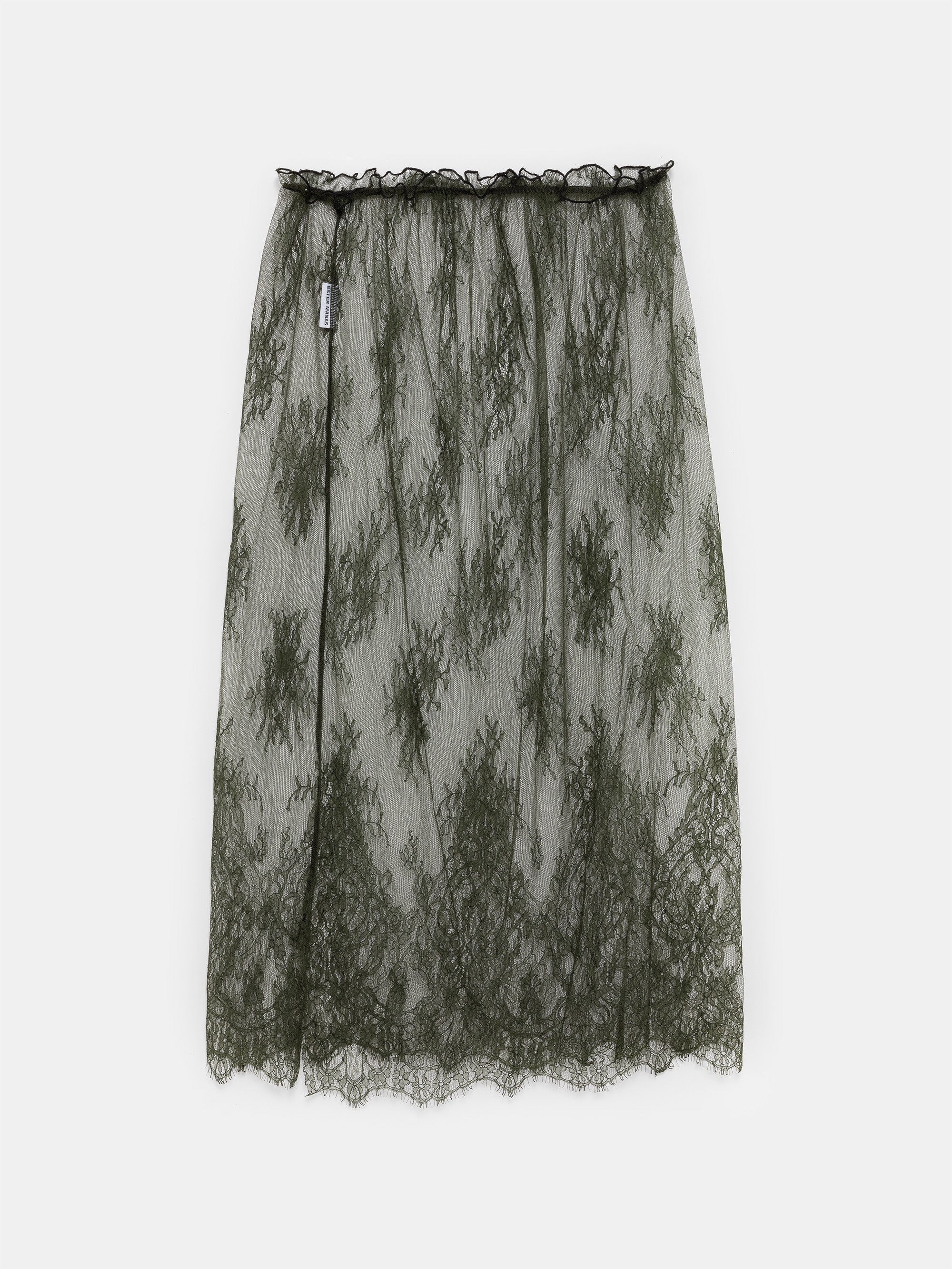 Khaki Green Floral Lace Skirt