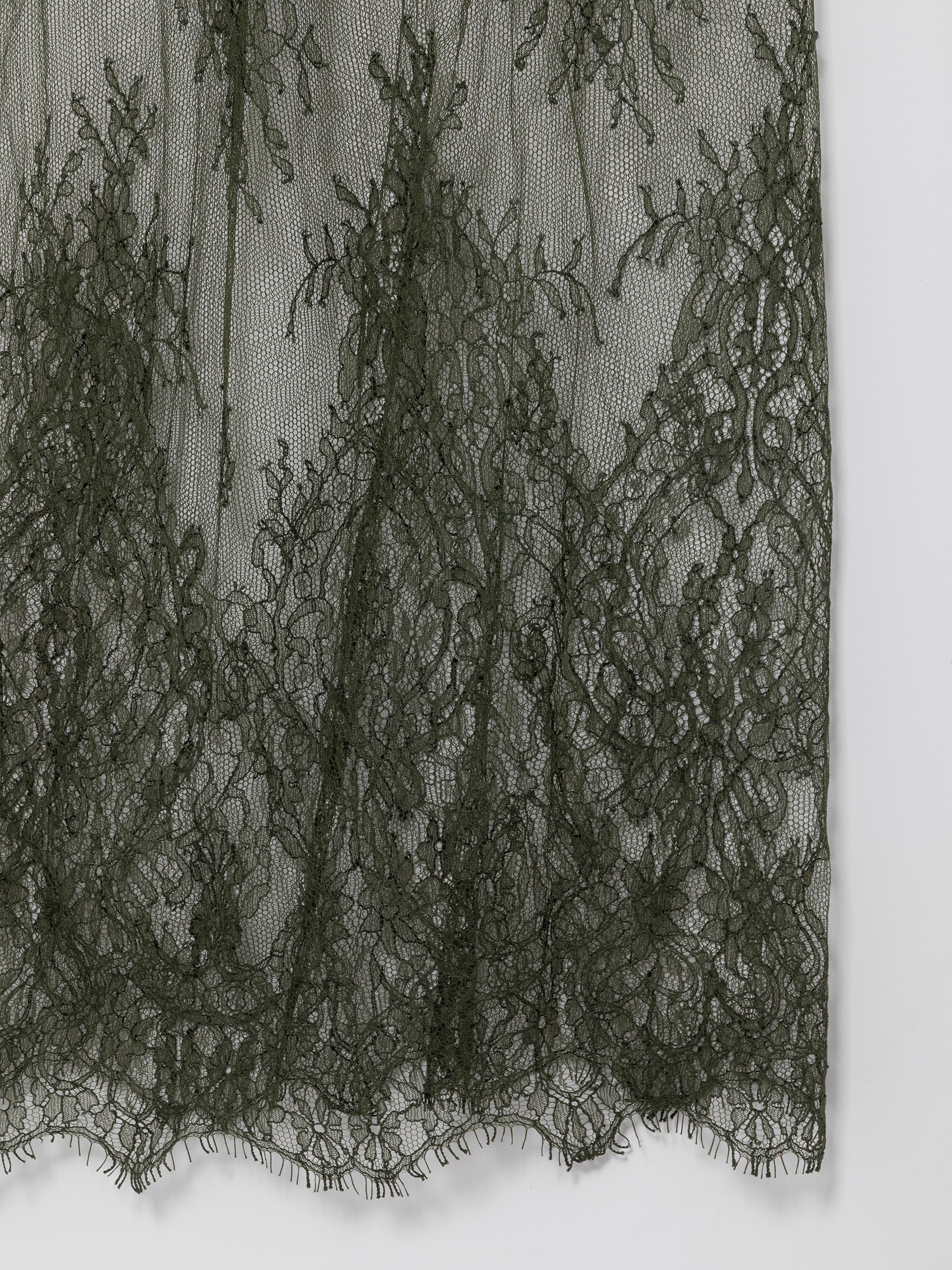 Khaki Green Floral Lace Skirt