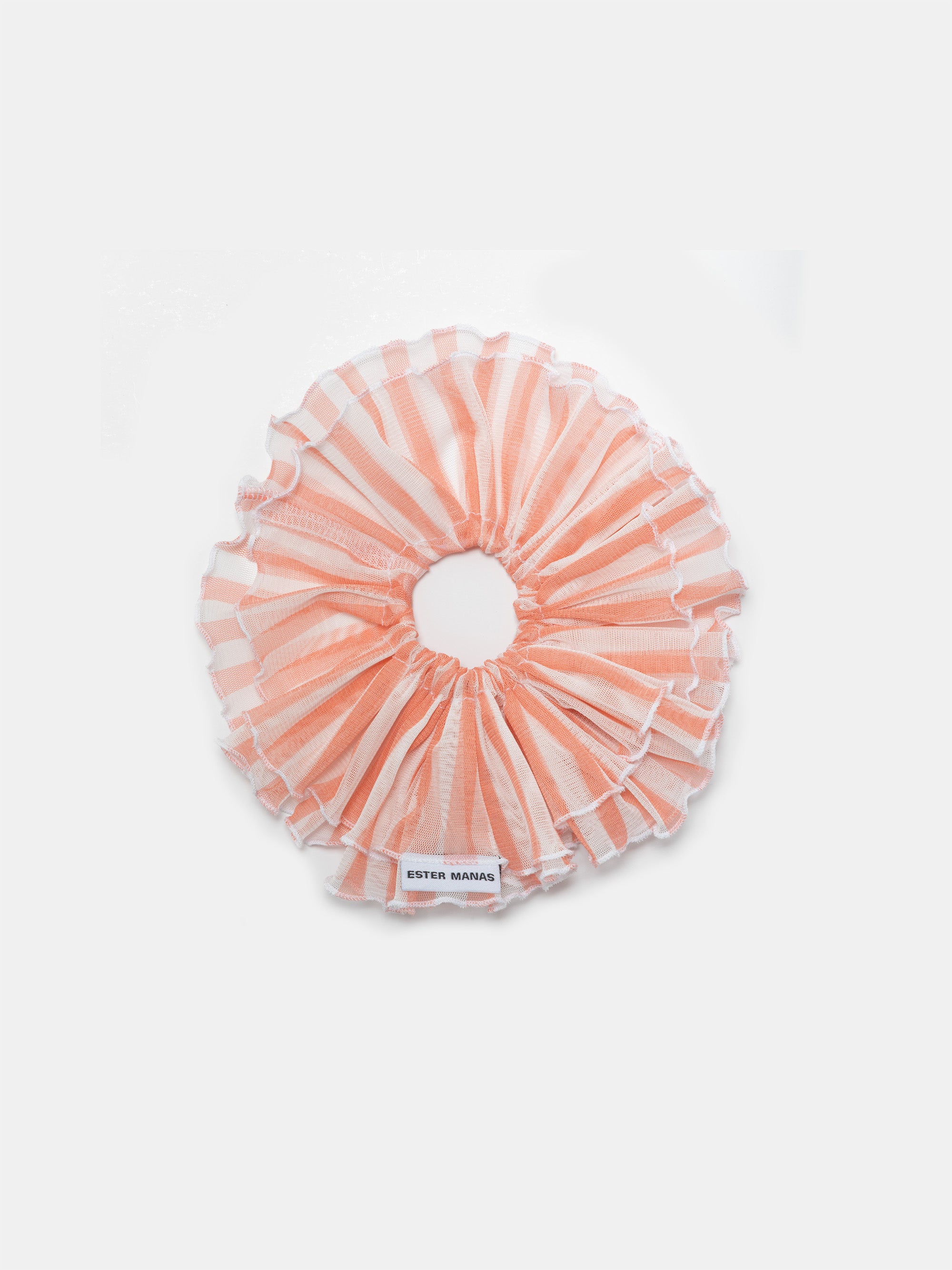 Peach Striped Ruffled Scrunchie