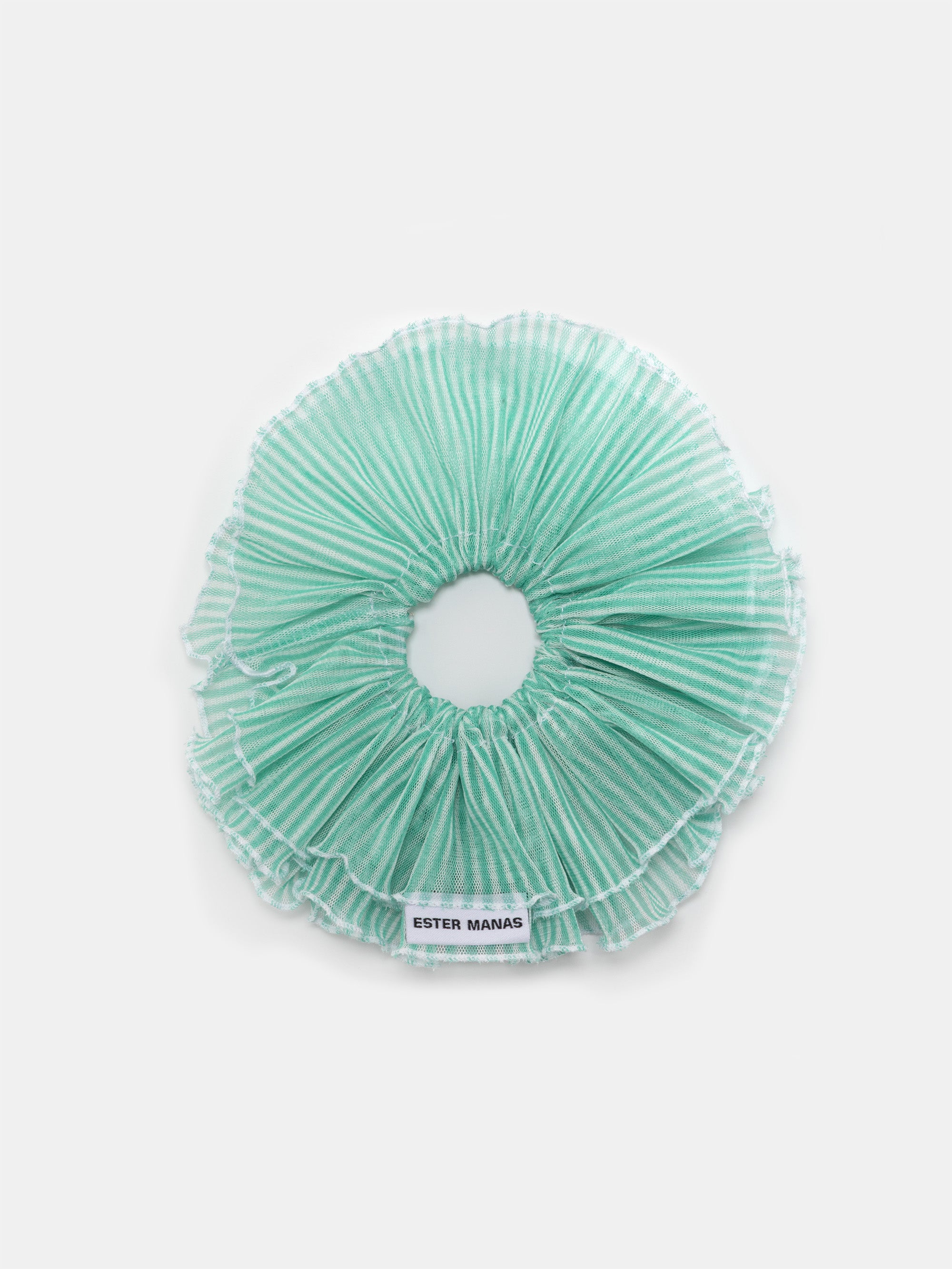 Mint Striped Ruffled Scrunchie