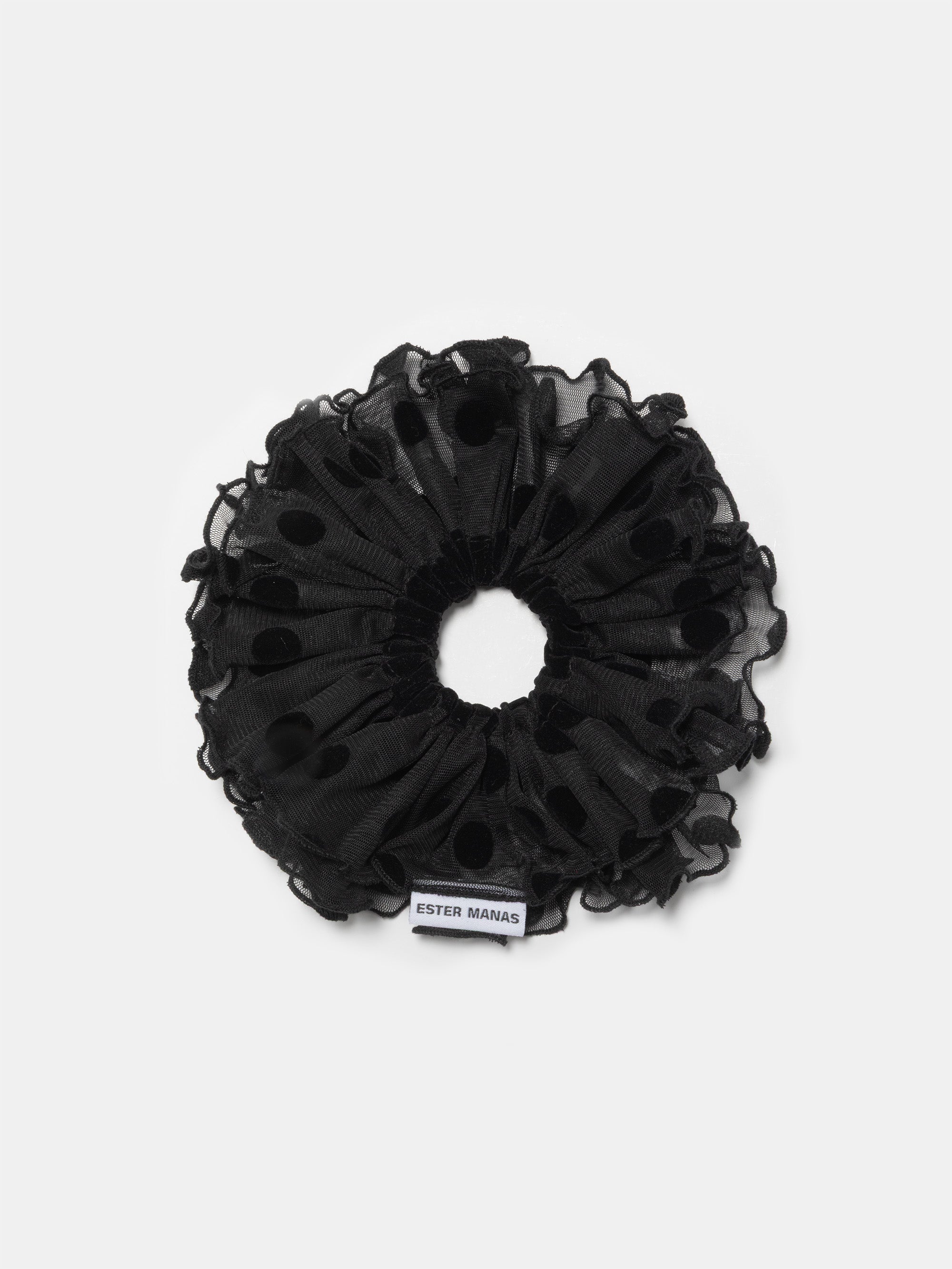 Black Polka Dot Mesh Scrunchie