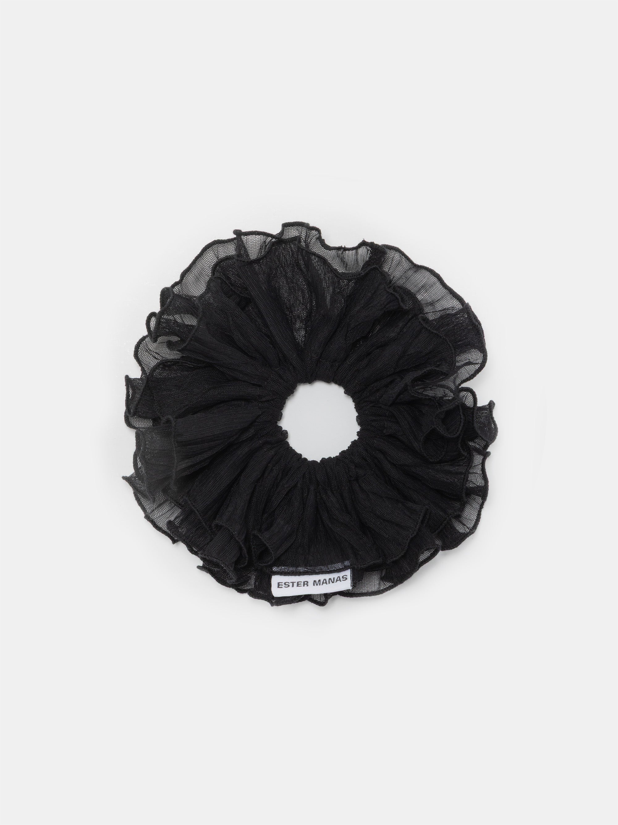 Black Crumpled Mesh Scrunchie