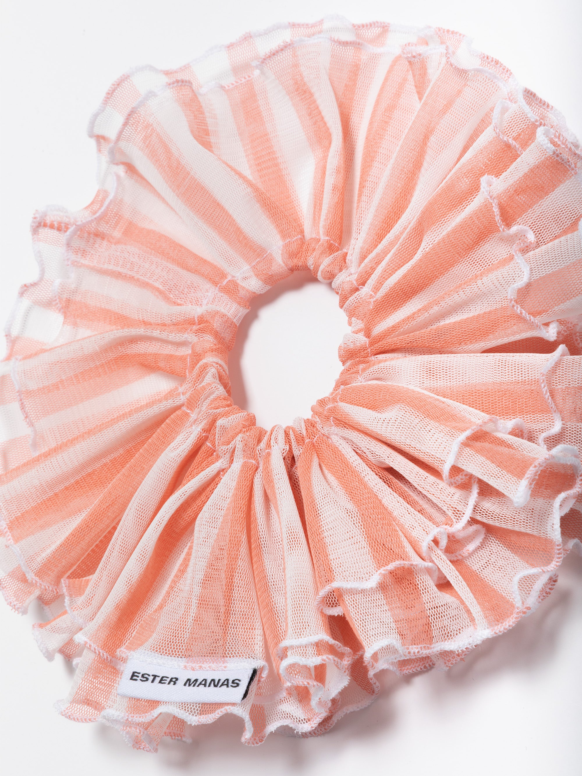 Peach Striped Ruffled Scrunchie