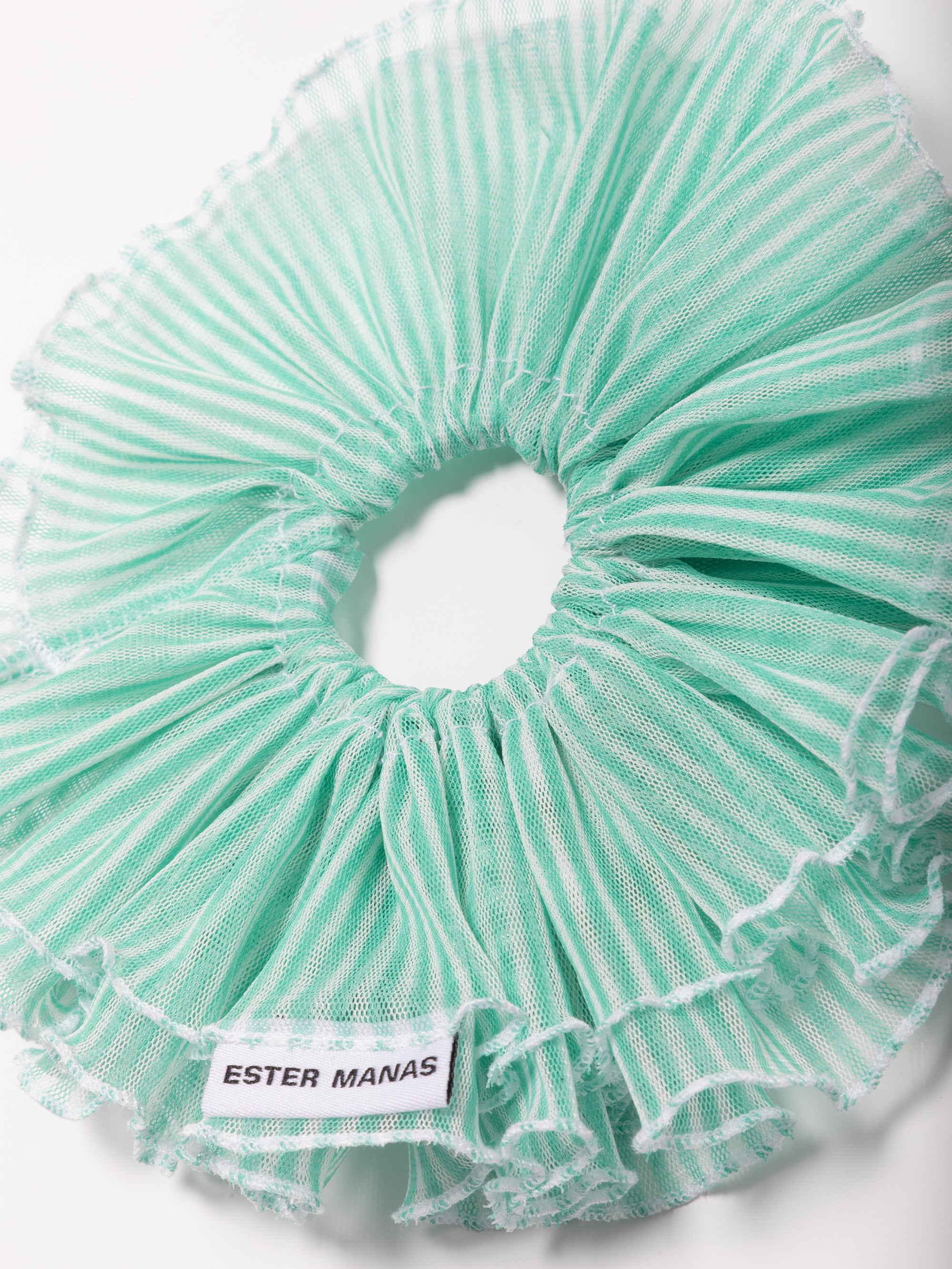 Mint Striped Ruffled Scrunchie