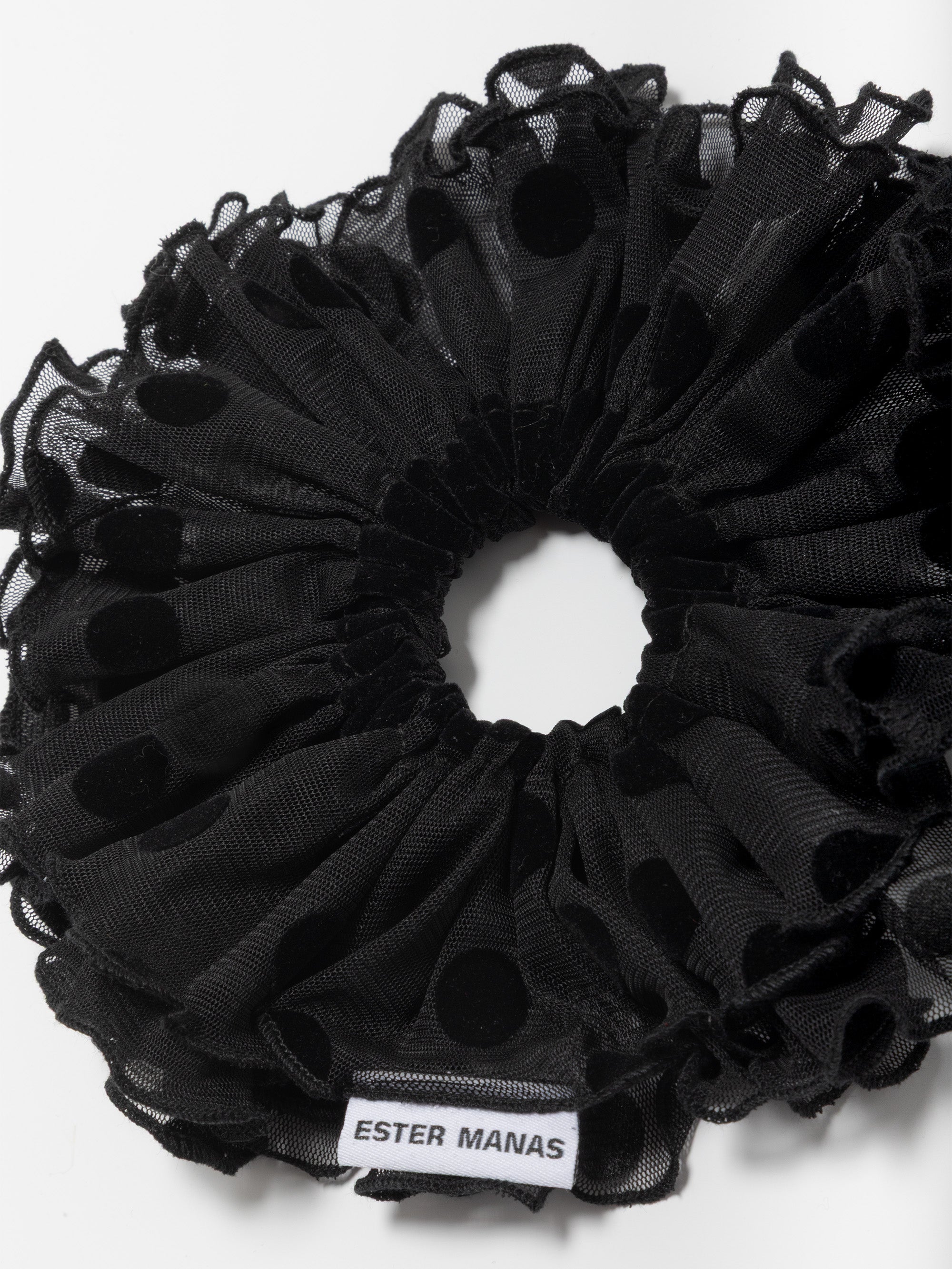 Black Polka Dot Mesh Scrunchie