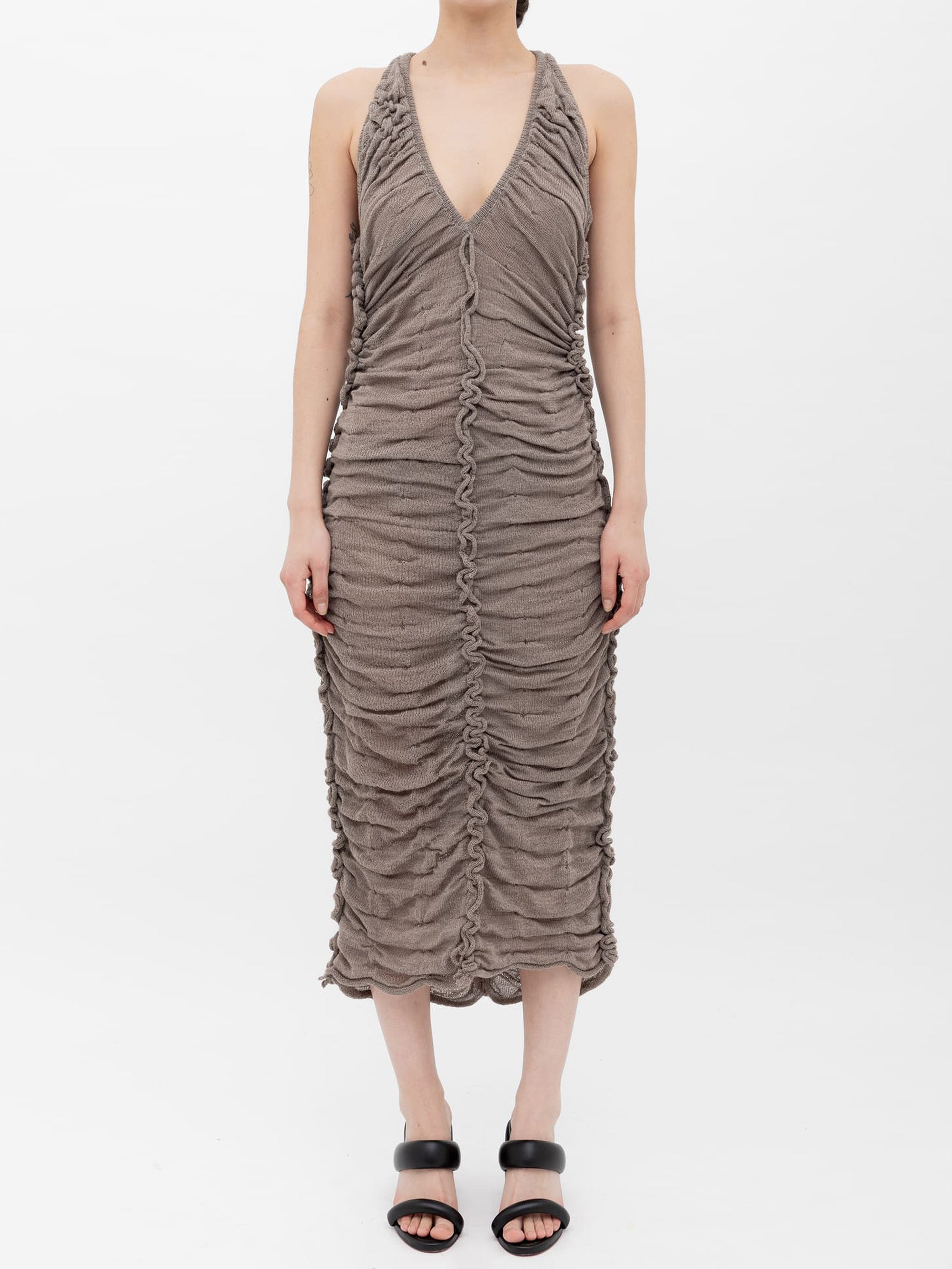 Ruched Wool Knit Dress