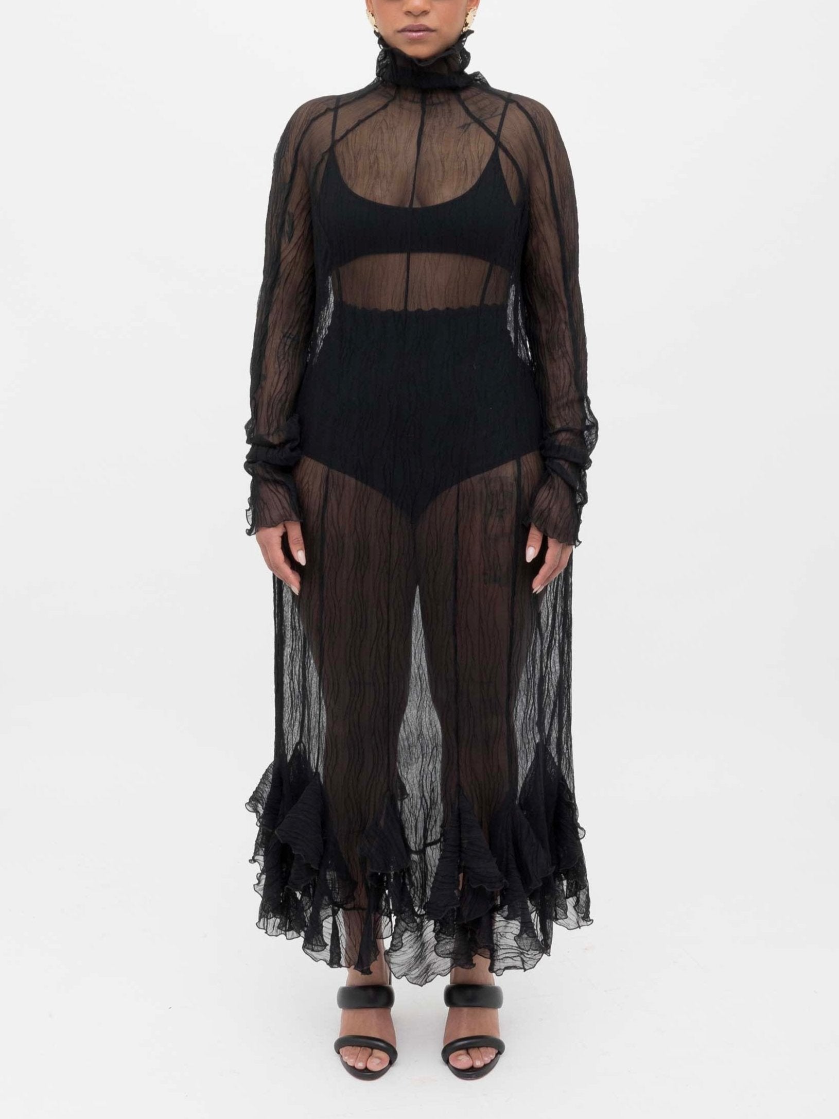 Black Crumpled Long Dress