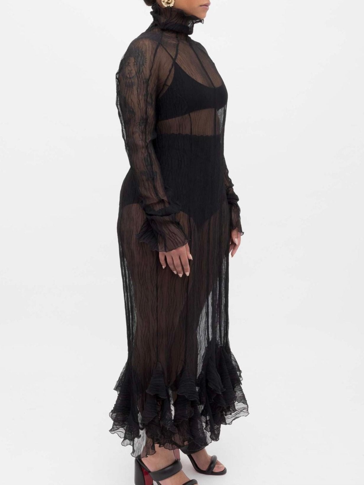Black Crumpled Long Dress