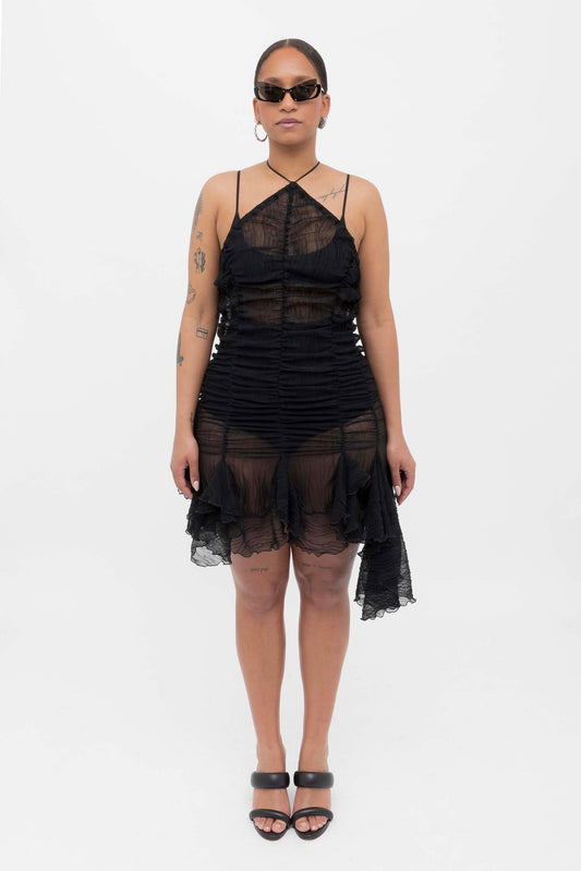Black Crumpled Short Dress