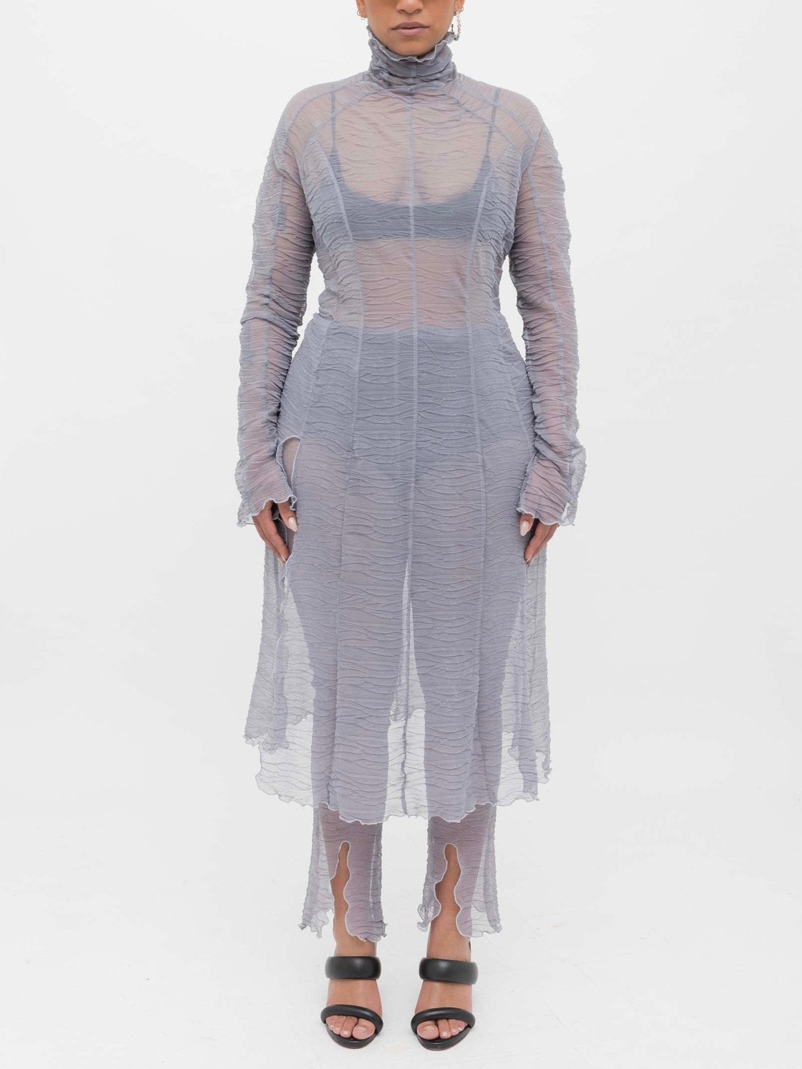 Grey Crumpled Long Dress
