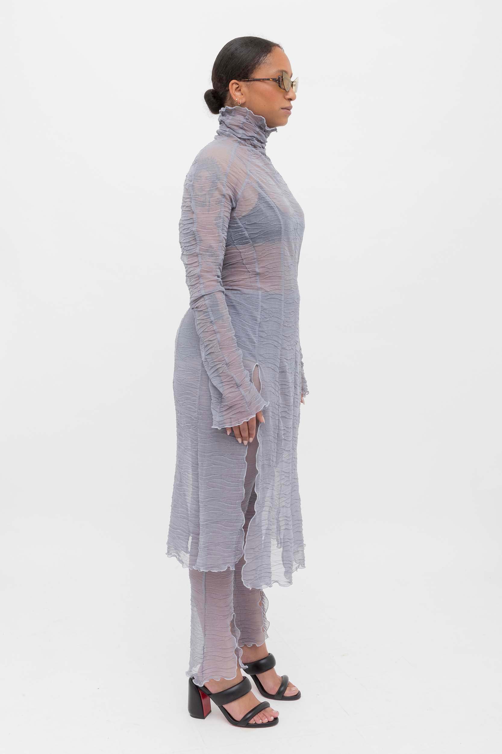 Grey Crumpled Long Dress