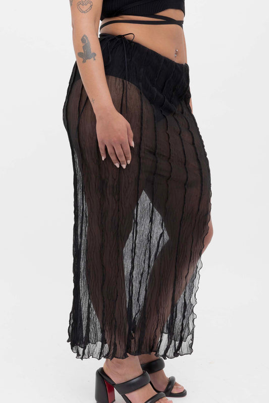 Black Crumpled Long Skirt
