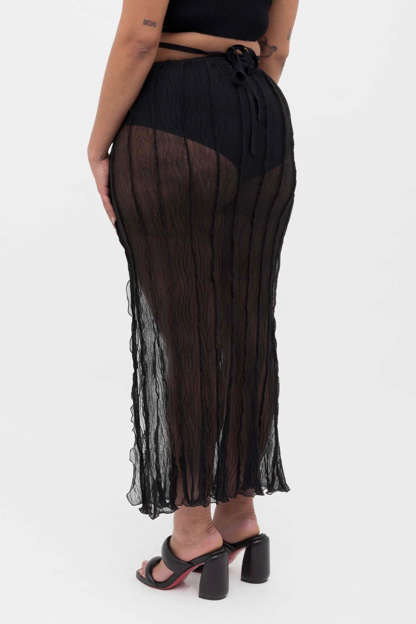 Black Crumpled Long Skirt
