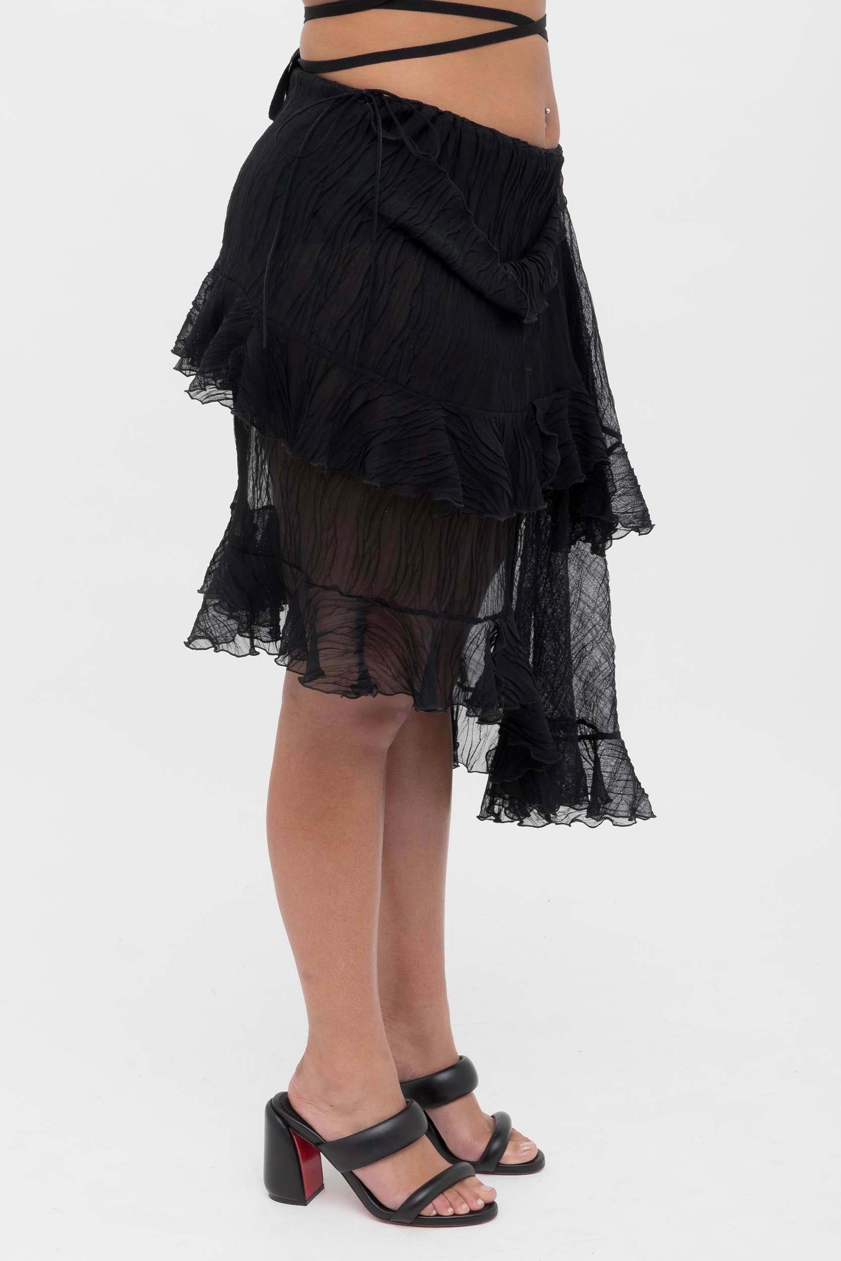 Black Crumpled Midi Skirt