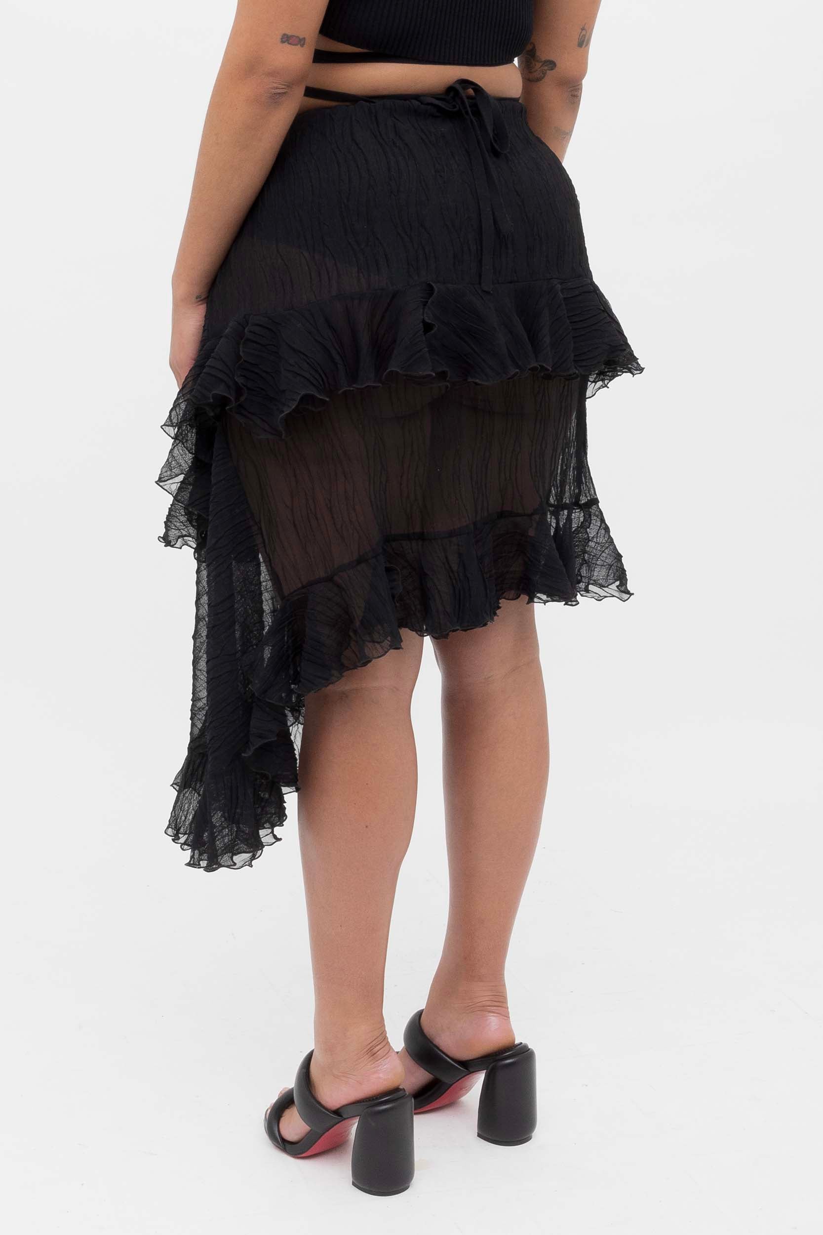Black Crumpled Midi Skirt