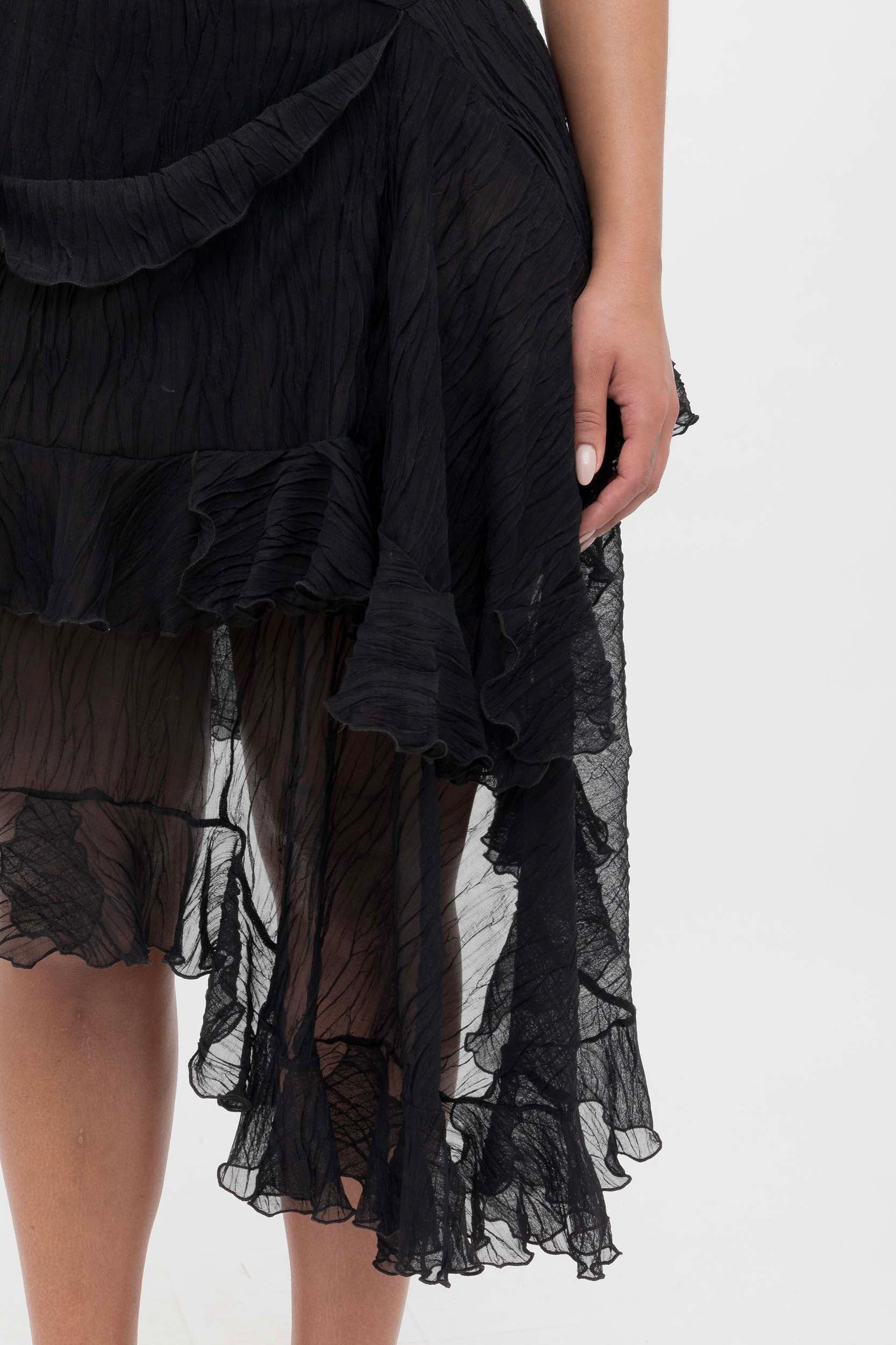 Black Crumpled Midi Skirt