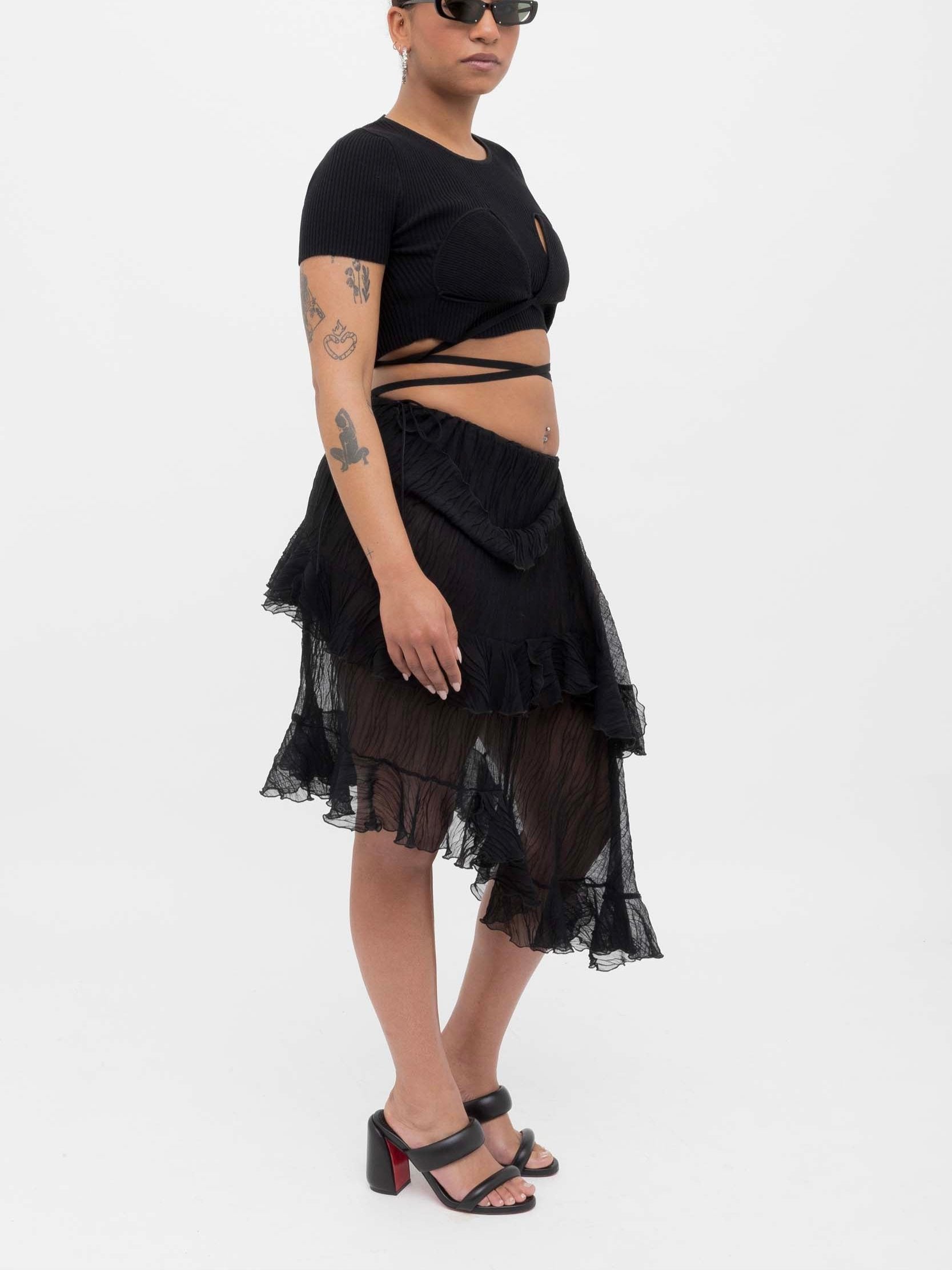 Black Crumpled Midi Skirt
