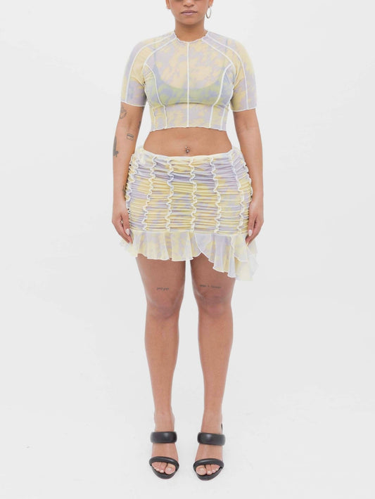 Mini Yellow & Grey Ruched Skirt