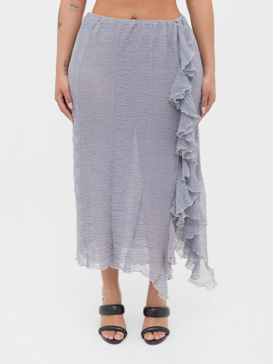 Grey Crumpled Long Skirt