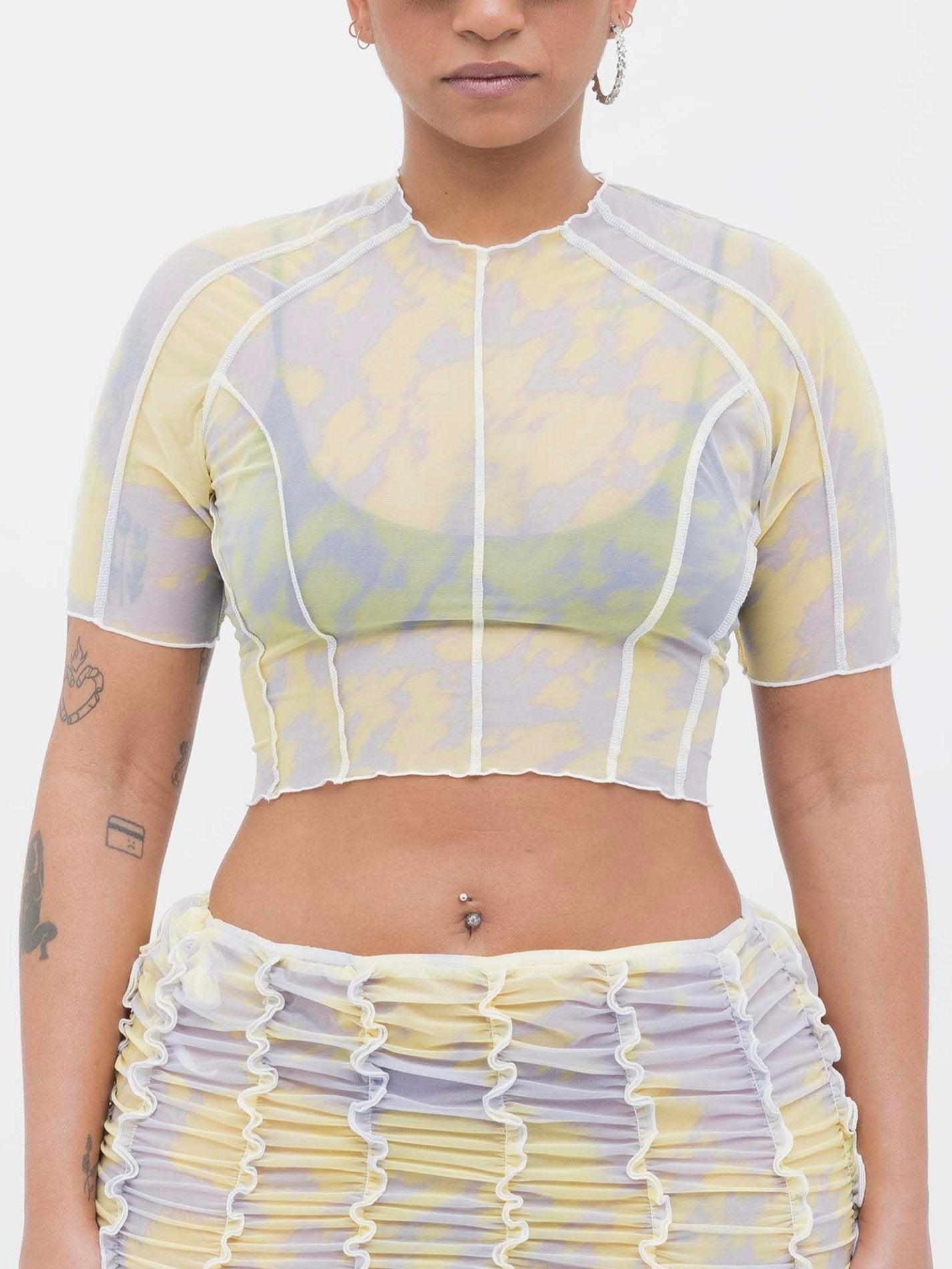 Printed Yellow & Grey Crop Top