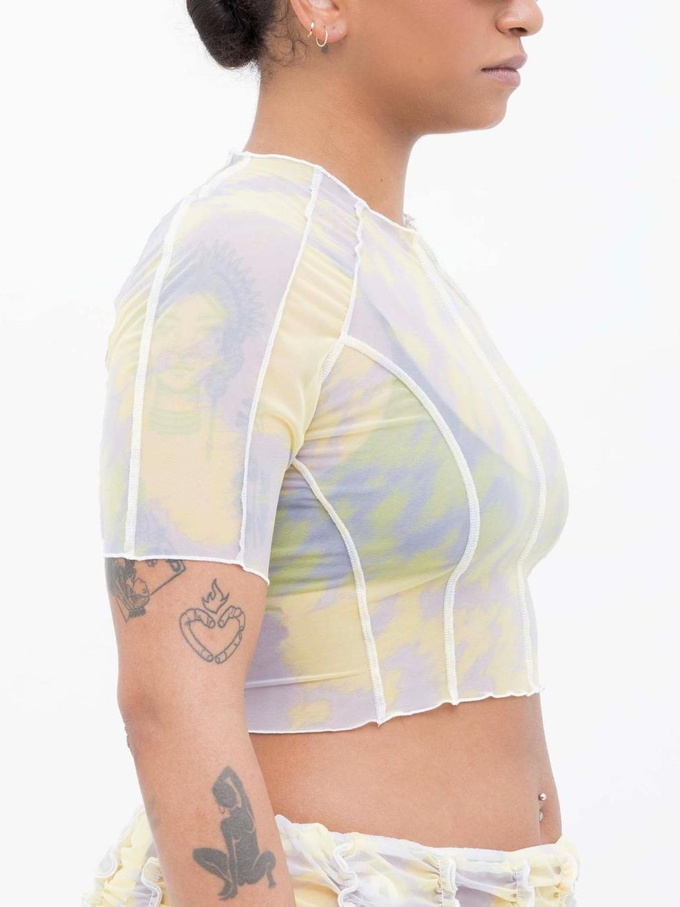 Printed Yellow & Grey Crop Top