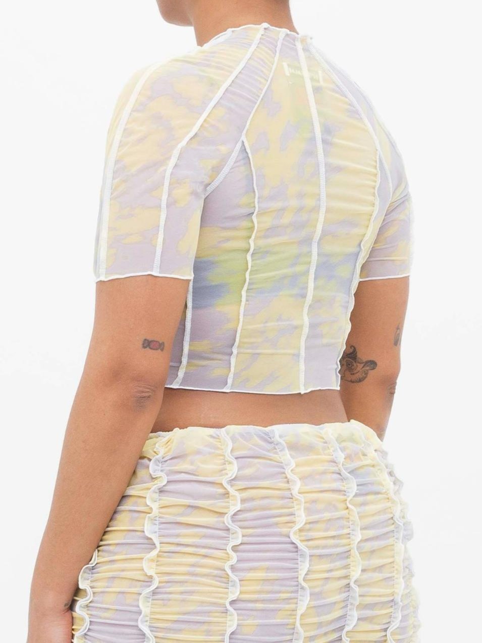 Printed Yellow & Grey Crop Top