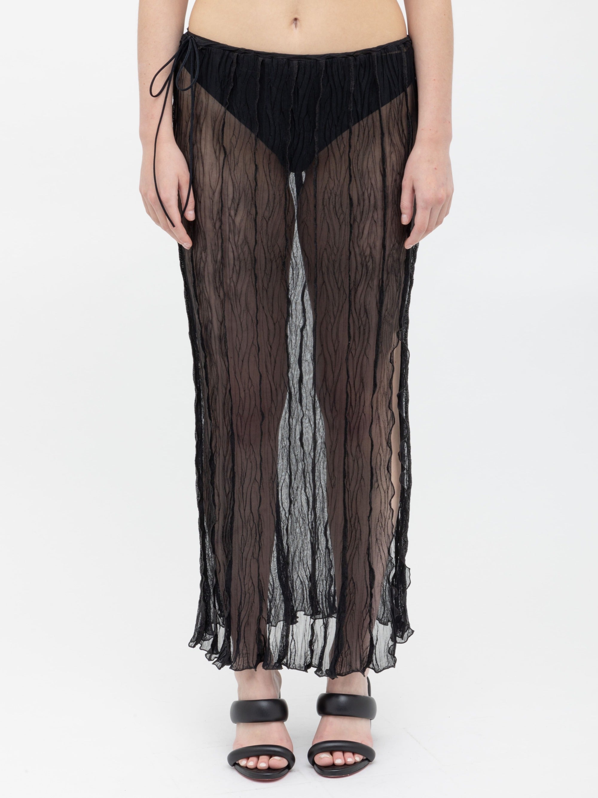 Black Crumpled Long Skirt