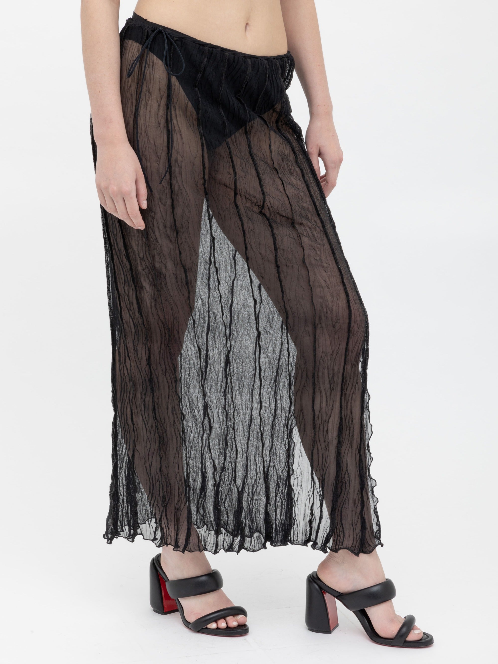 Black Crumpled Long Skirt