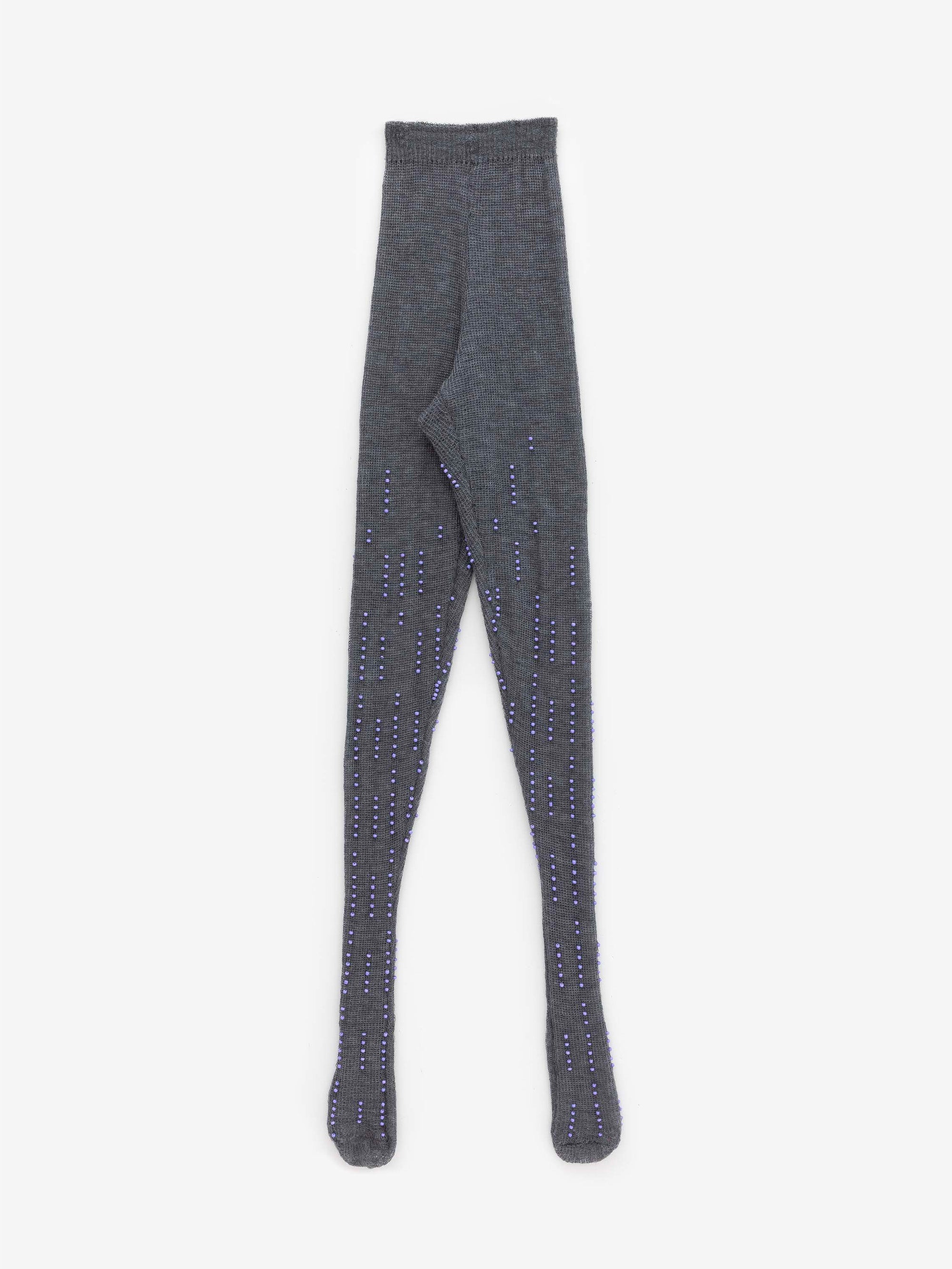 Beaded Open-Knit Wool Leggings