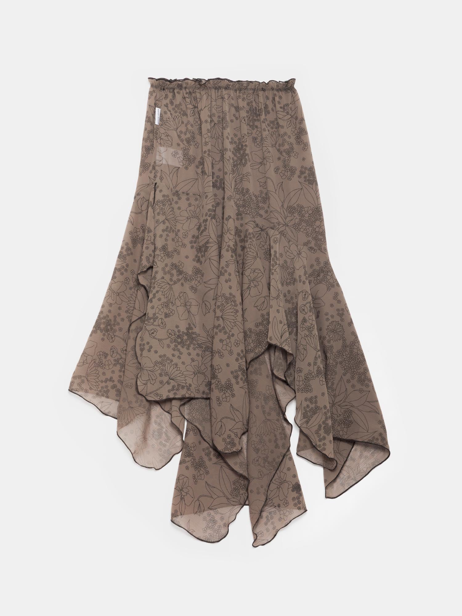 Taupe Floral Asymmetric Skirt