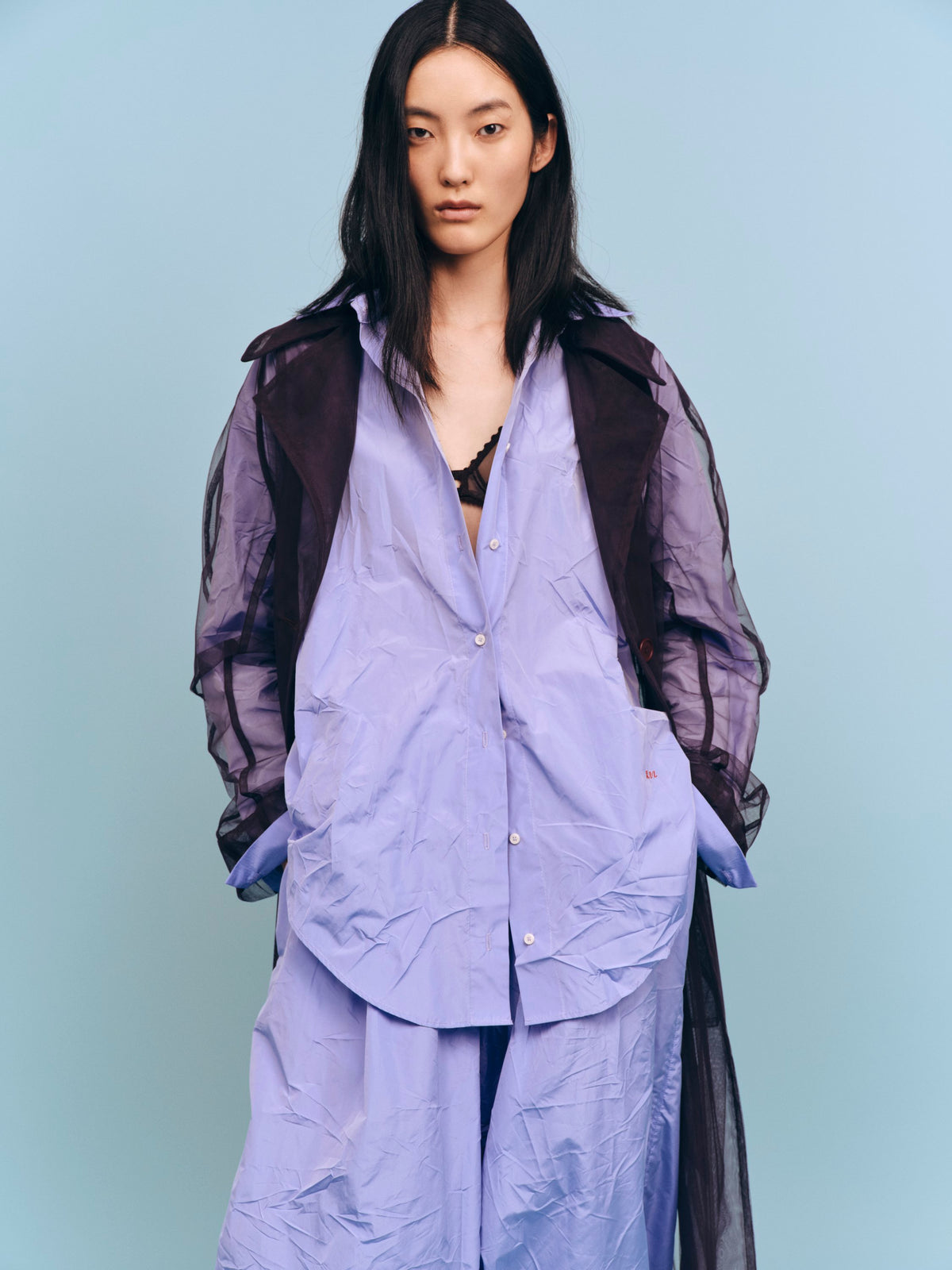 Blue Crumpled Parachute Pants