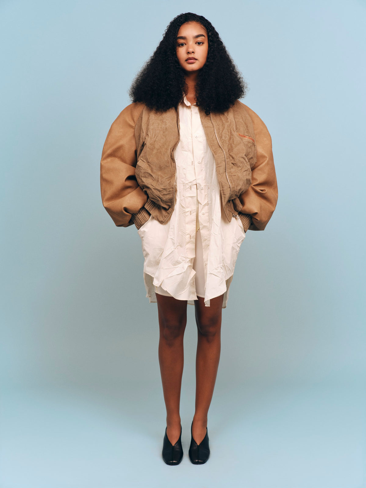 Camel Oversize Bomber Jacket