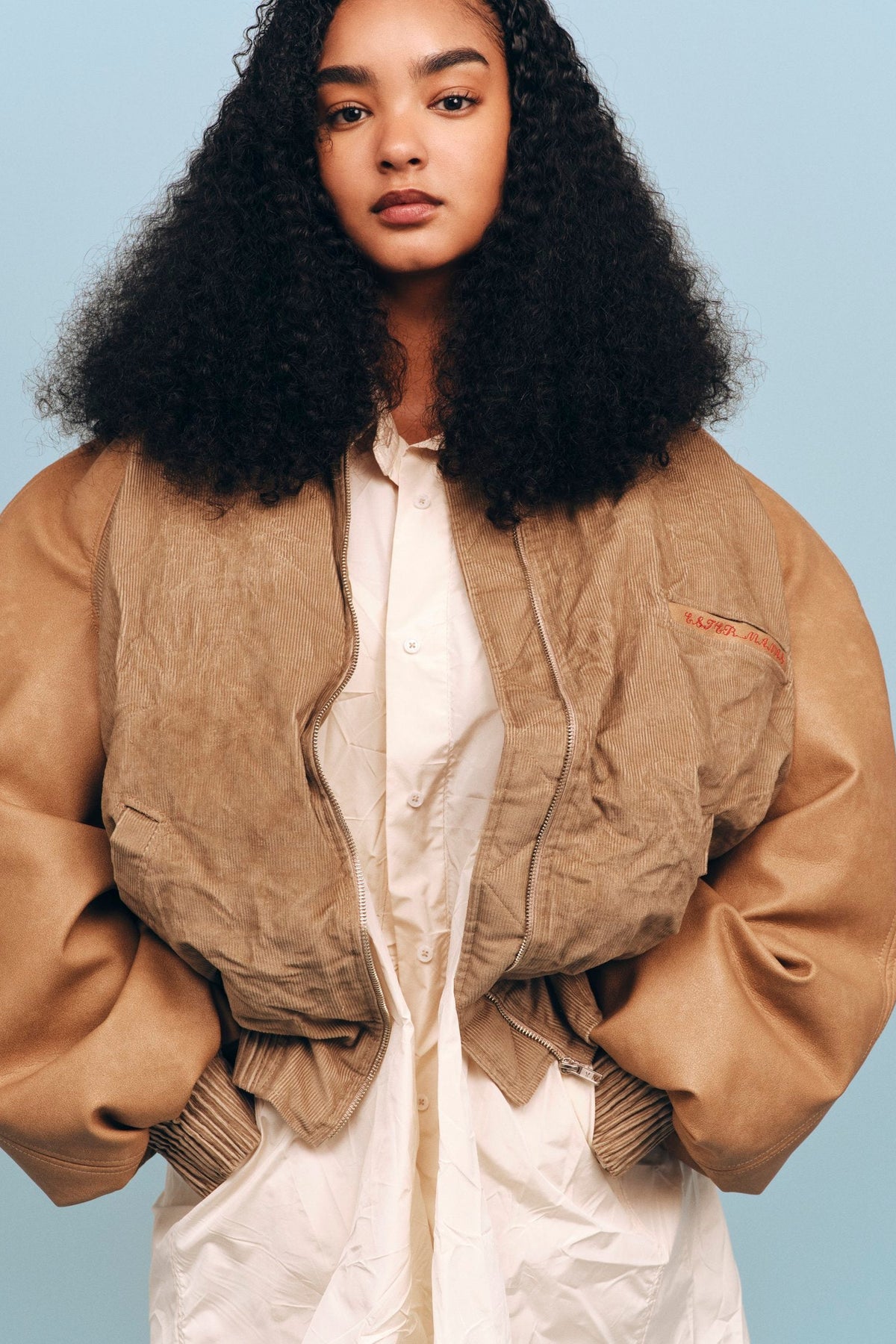 Camel Oversize Bomber Jacket