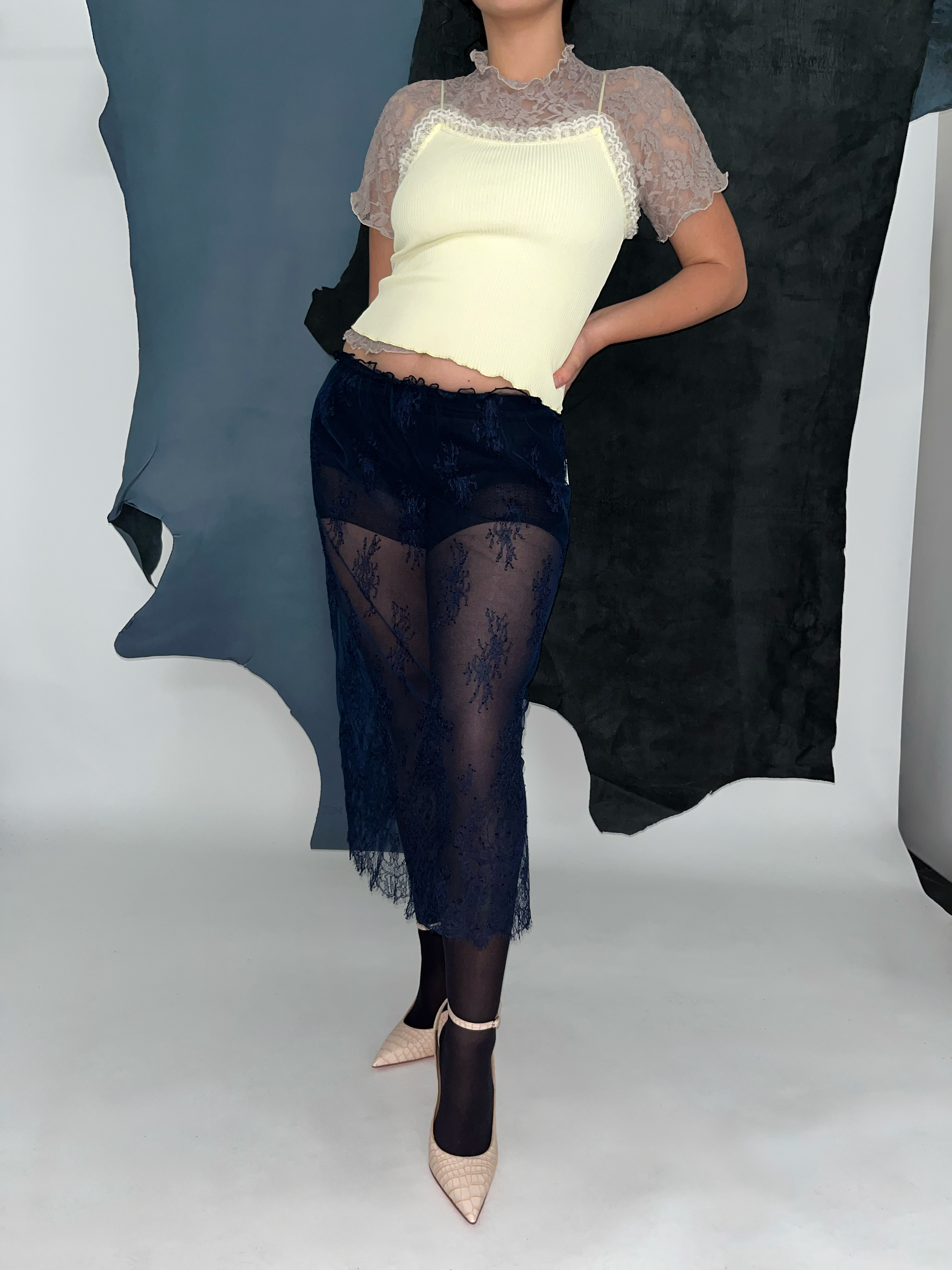 Navy Floral Lace Skirt