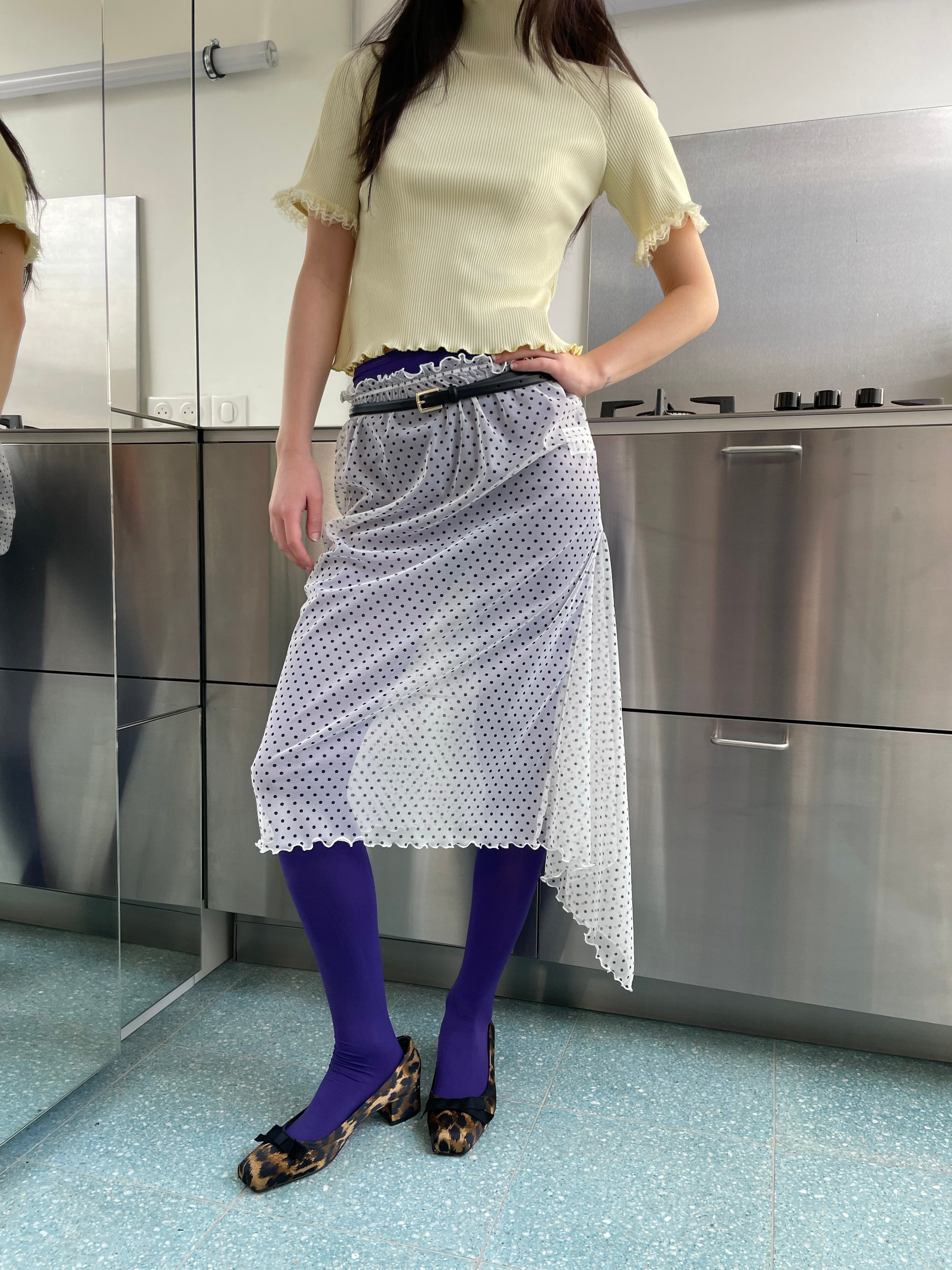 White Polka Dots Asymmetric Skirt