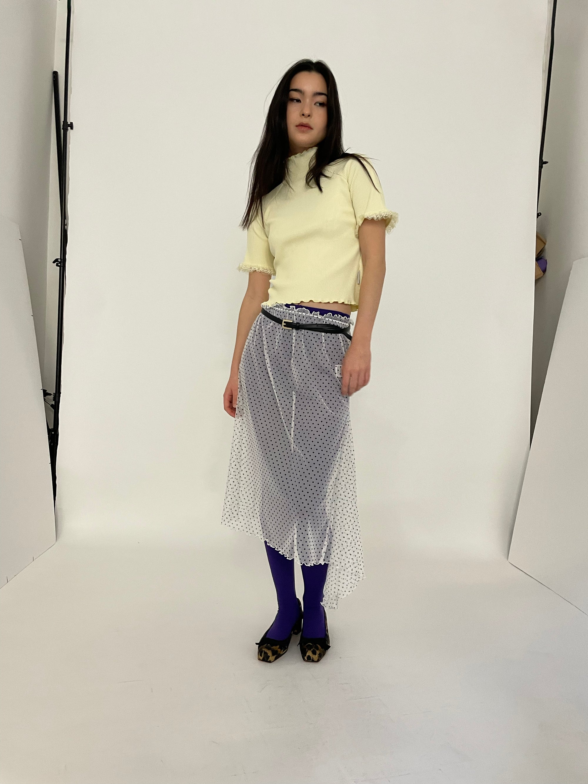 White Polka Dots Asymmetric Skirt