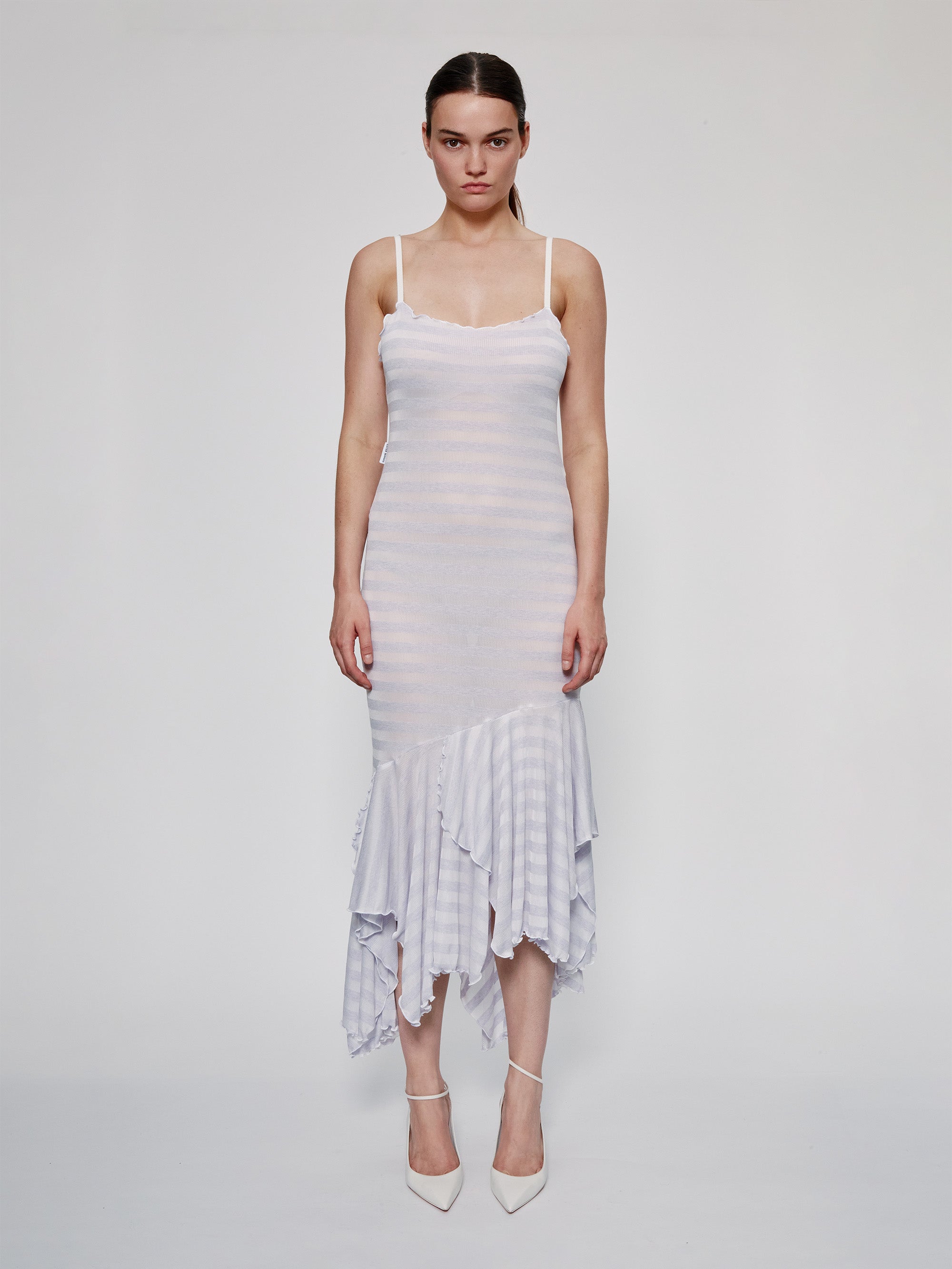 Lilac & White Striped Spaghetti Easy Dress