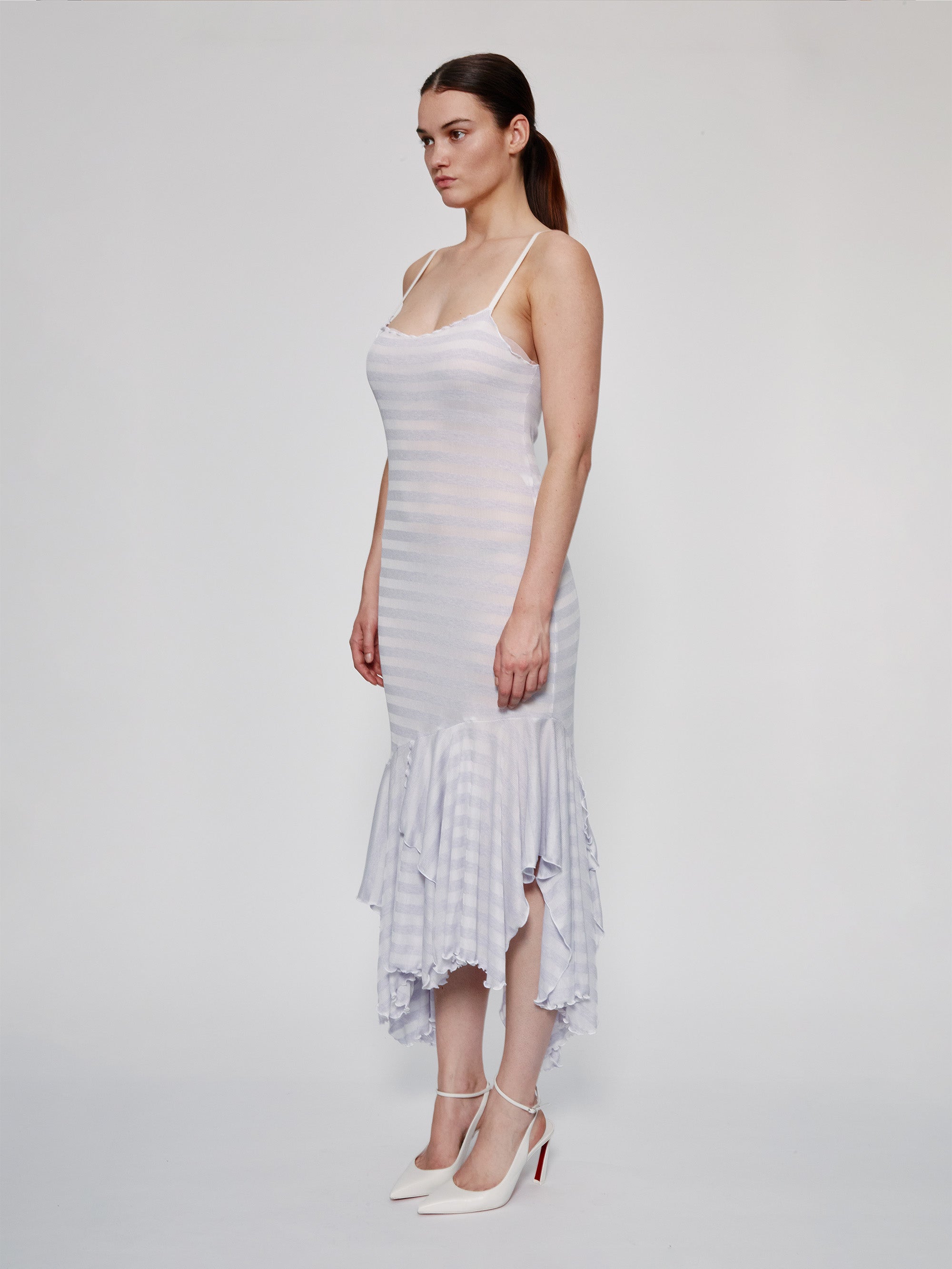 Lilac & White Striped Spaghetti Easy Dress
