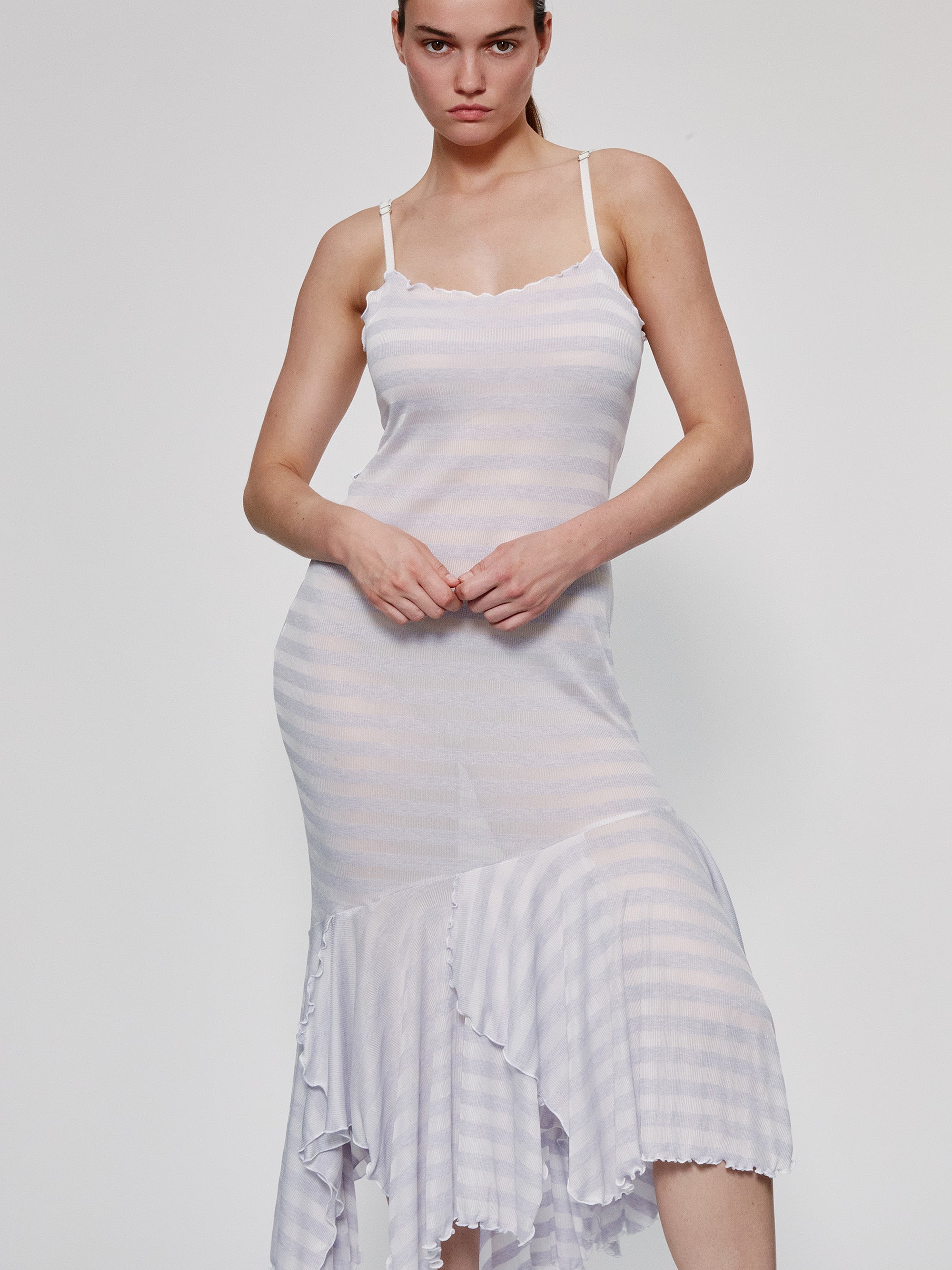Lilac & White Striped Spaghetti Easy Dress