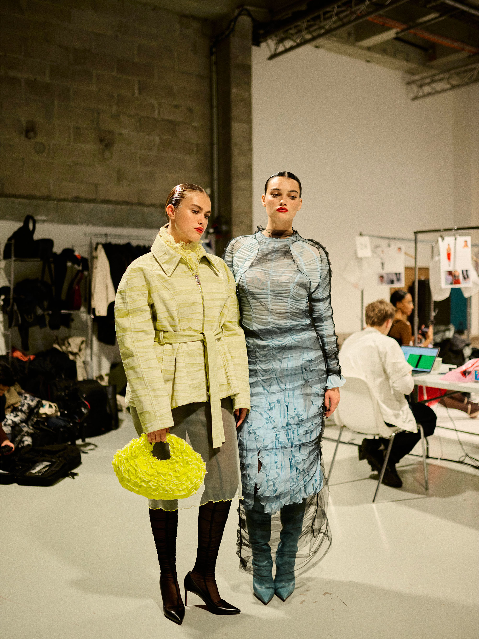 SS25 Look 17 – Blue & Black Tulle Ruched Dress