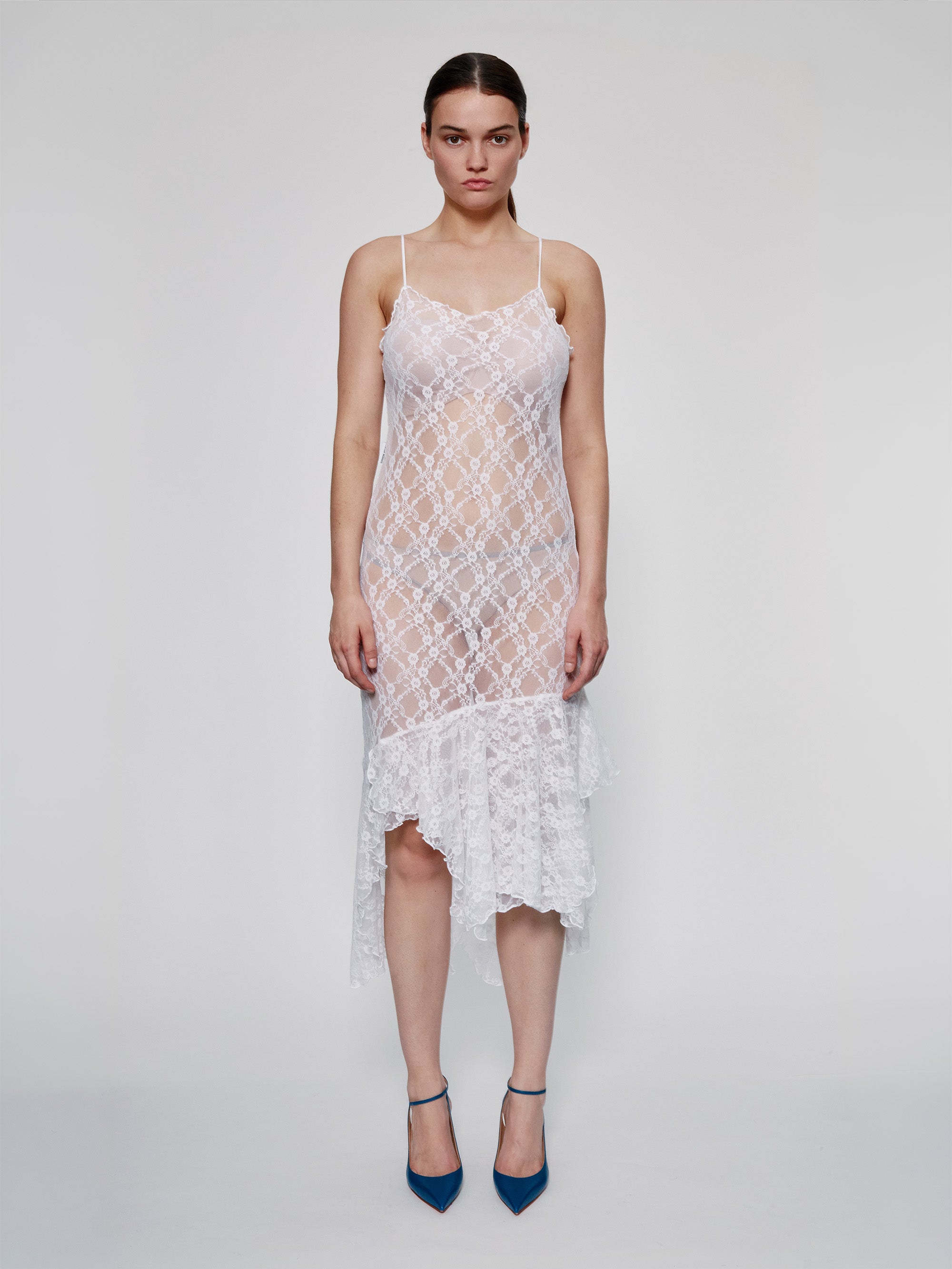 White Floral Lace Spaghetti Easy Dress