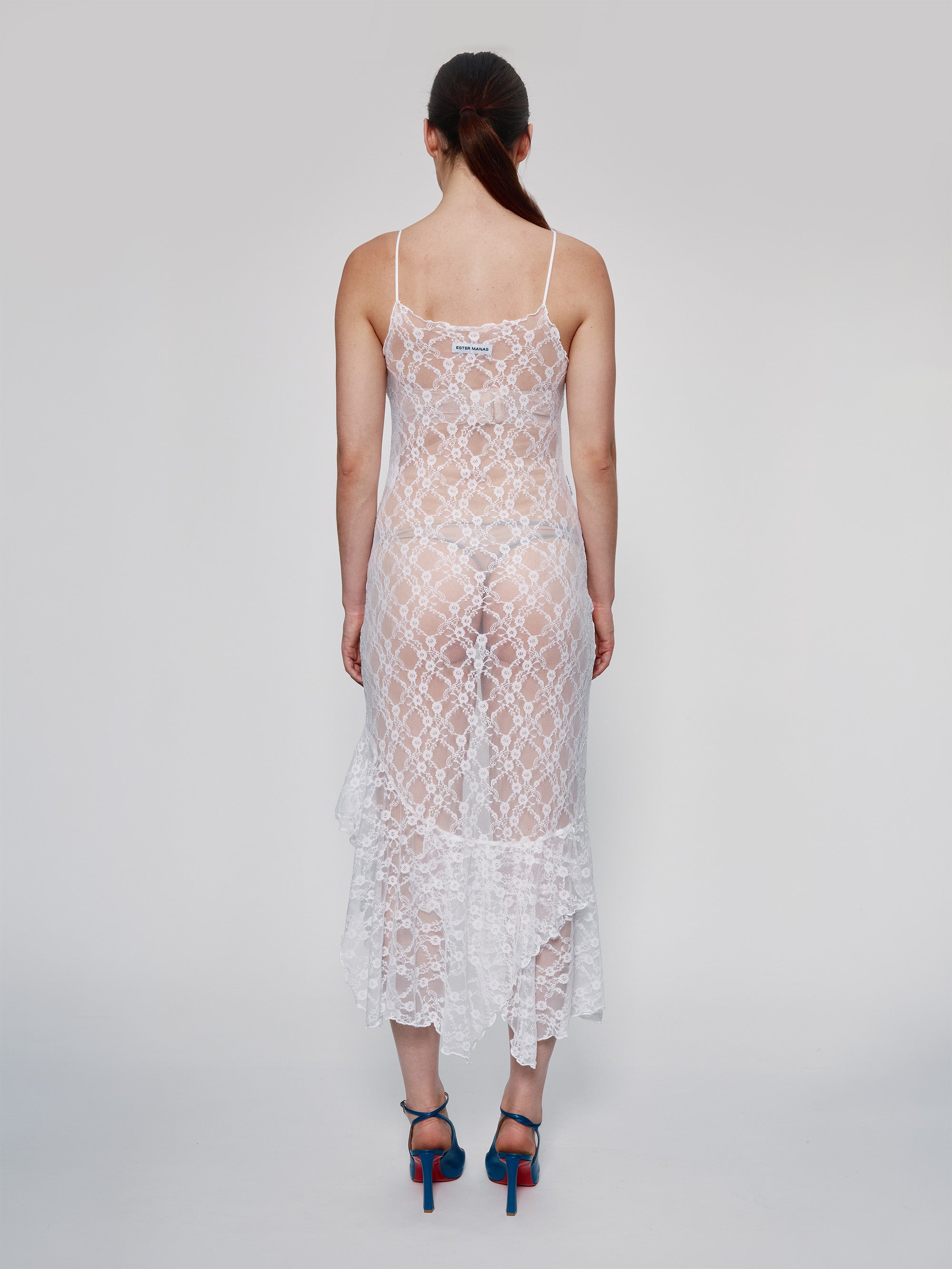 White Floral Lace Spaghetti Easy Dress