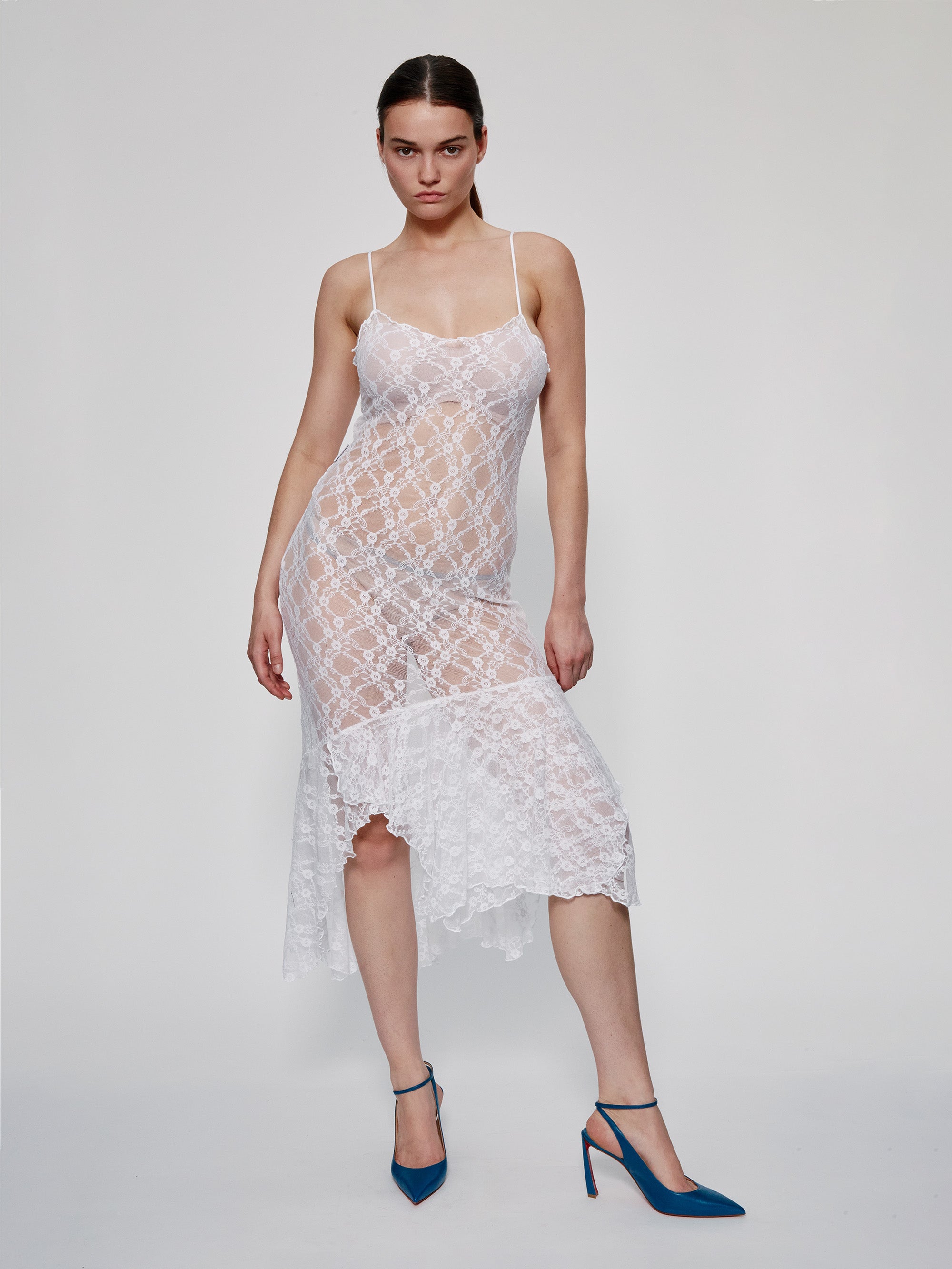 White Floral Lace Spaghetti Easy Dress
