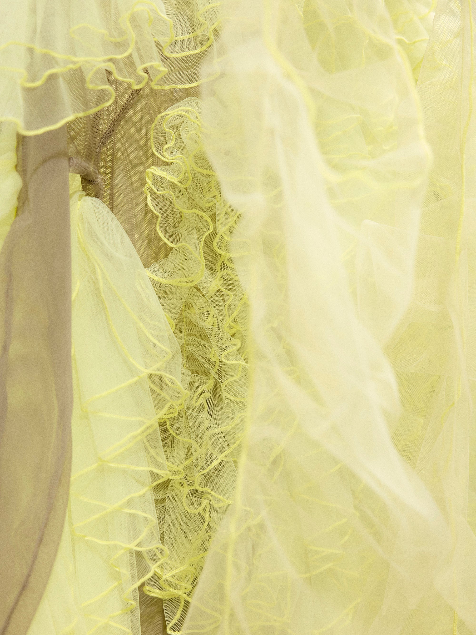 SS25 Look 12 – Yellow Tulle Ruched Maxi Dress