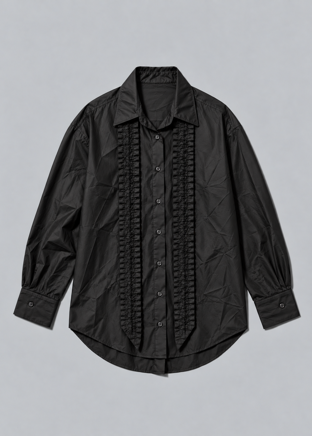 Black Oversize Pussy-Bow Shirt