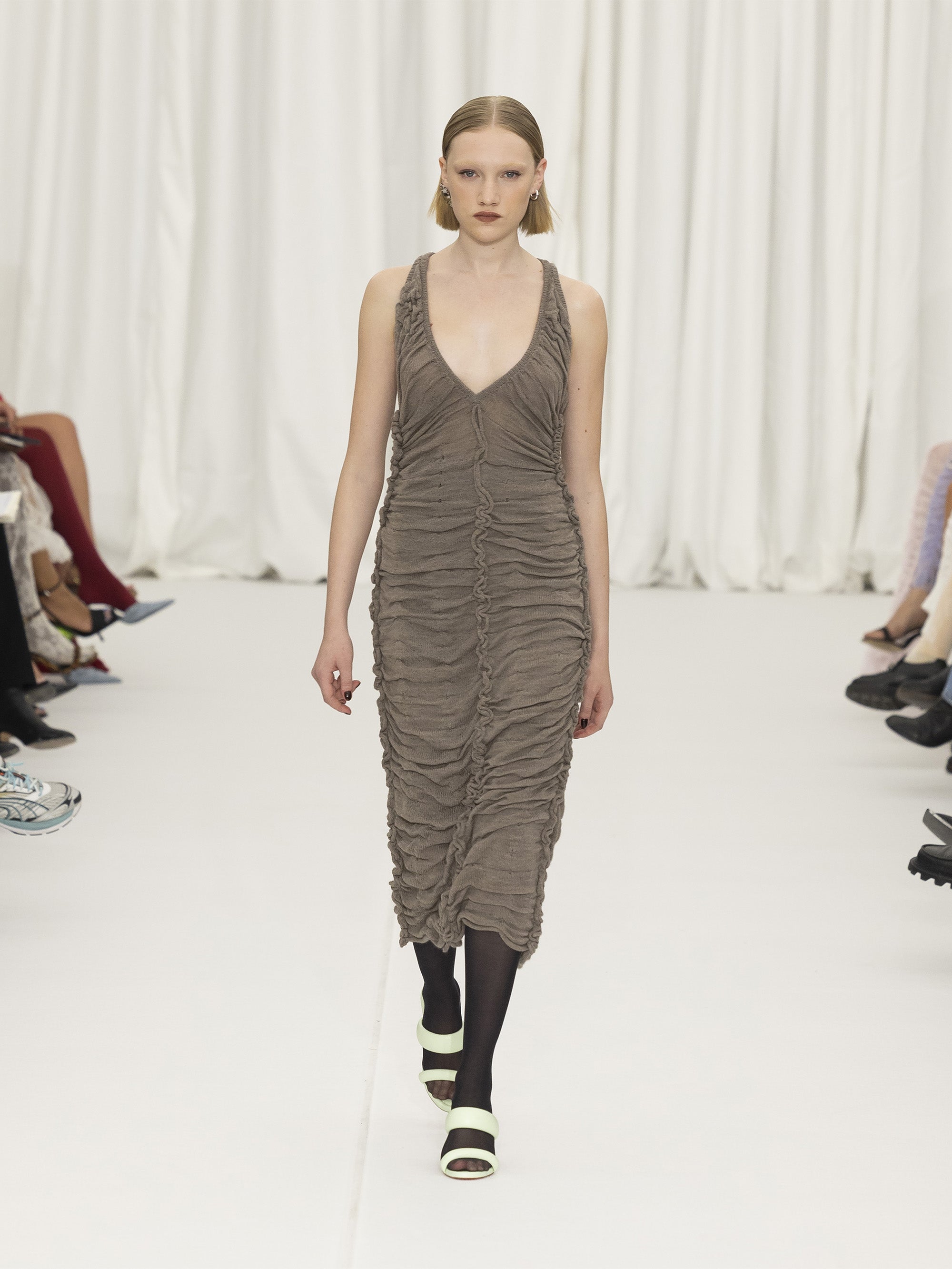 Ruched Wool Knit Dress