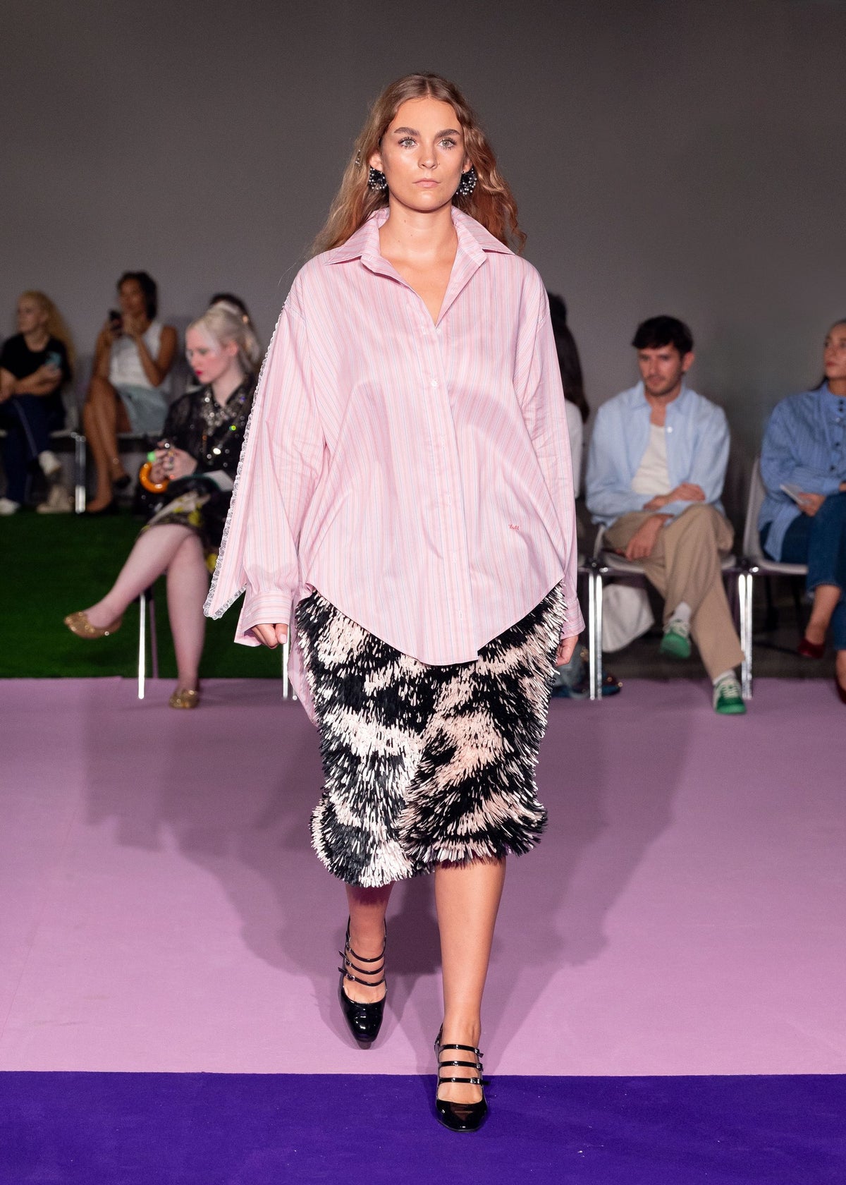 Pink Striped Oversize Pussy-Bow Shirt