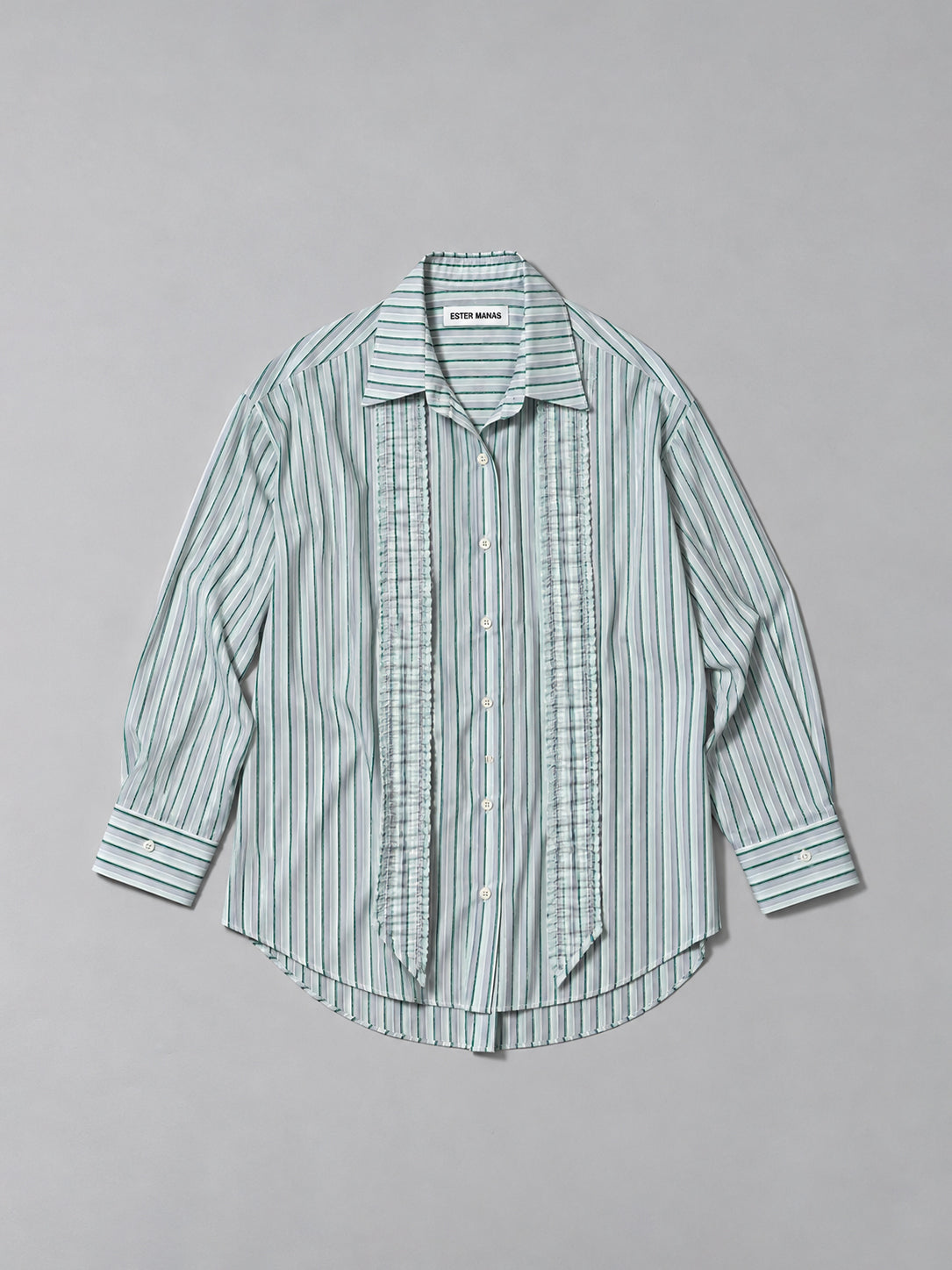 Green Striped Oversize Pussy-Bow Shirt